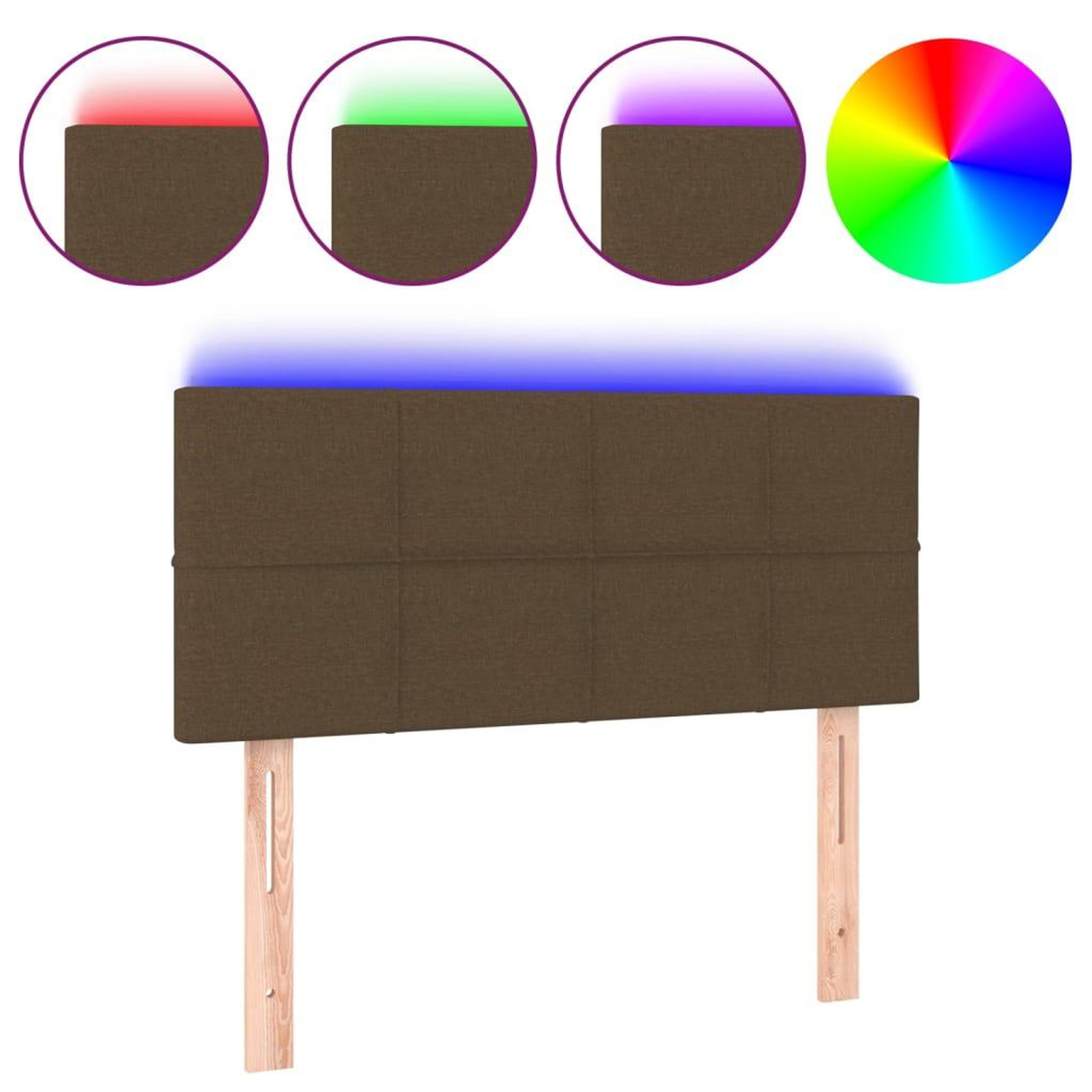 Voir la diapositive 2 : VIDAXL Tete de lit a LED Marron Fonce 90x5x78/88 cm Tissu