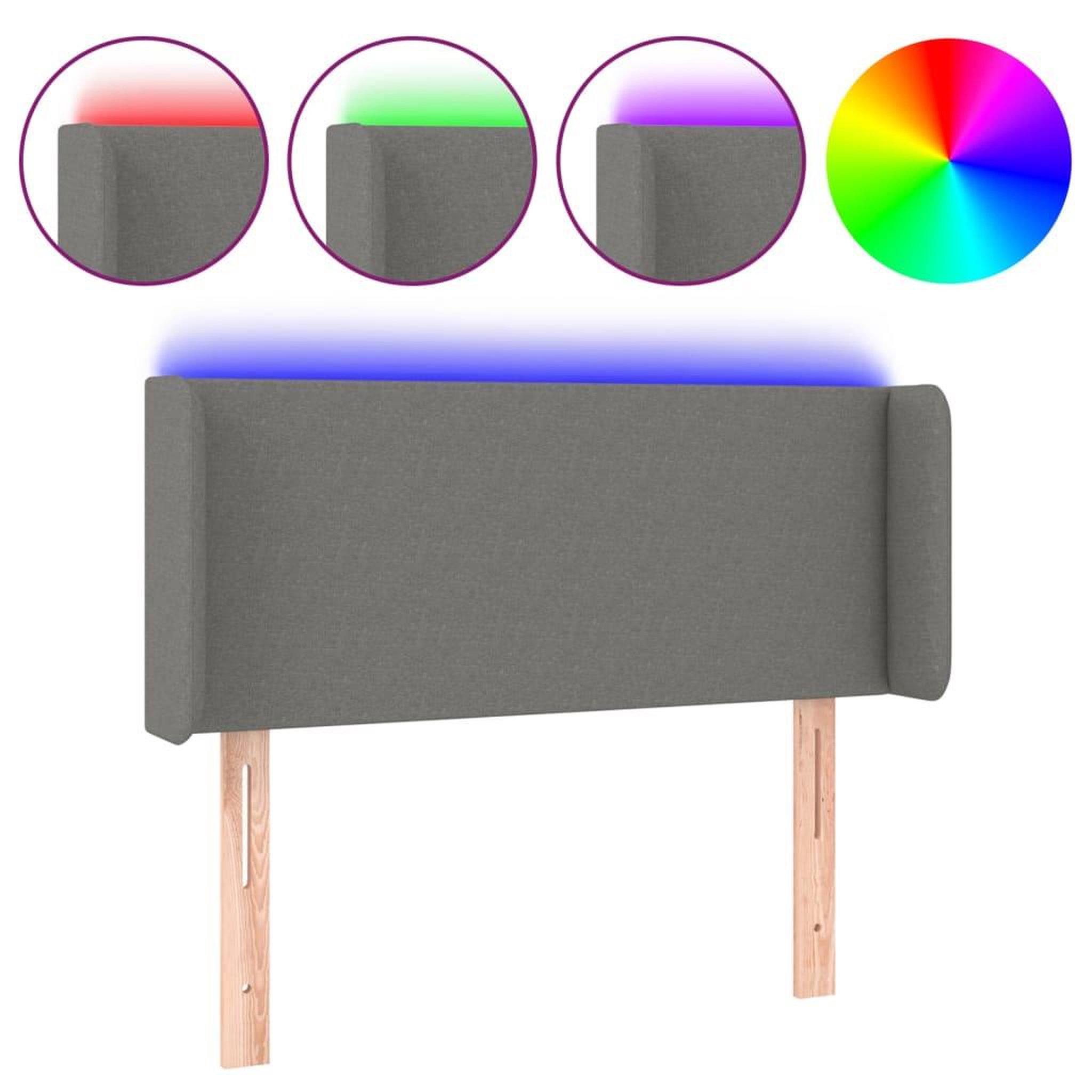Voir la diapositive 2 : VIDAXL Tete de lit a LED Gris fonce 103x16x78/88 cm Tissu