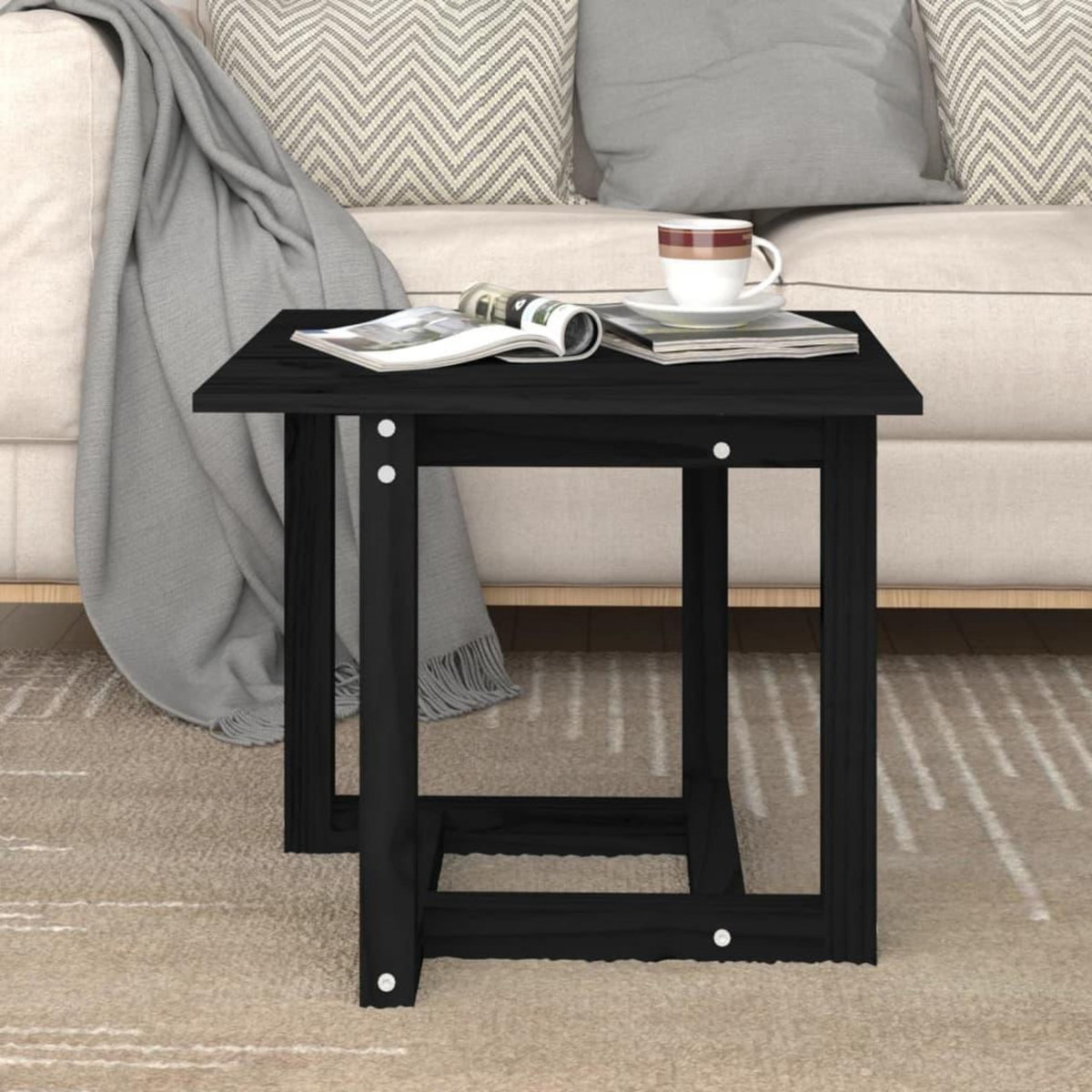 VIDAXL Table basse Noir 50x50x45 cm Bois massif de pin