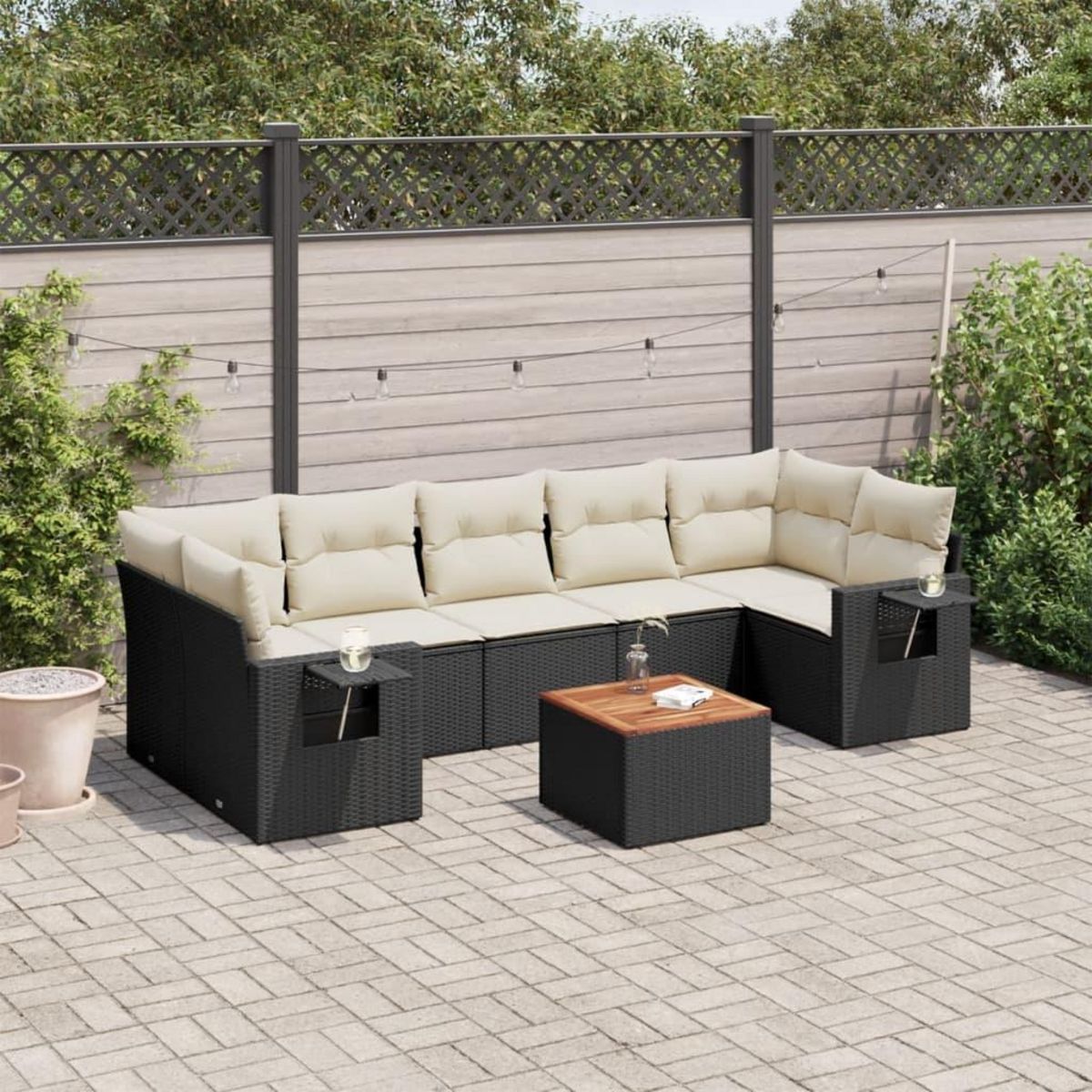 VIDAXL Salon de jardin 8 pcs avec coussins noir resine tressee