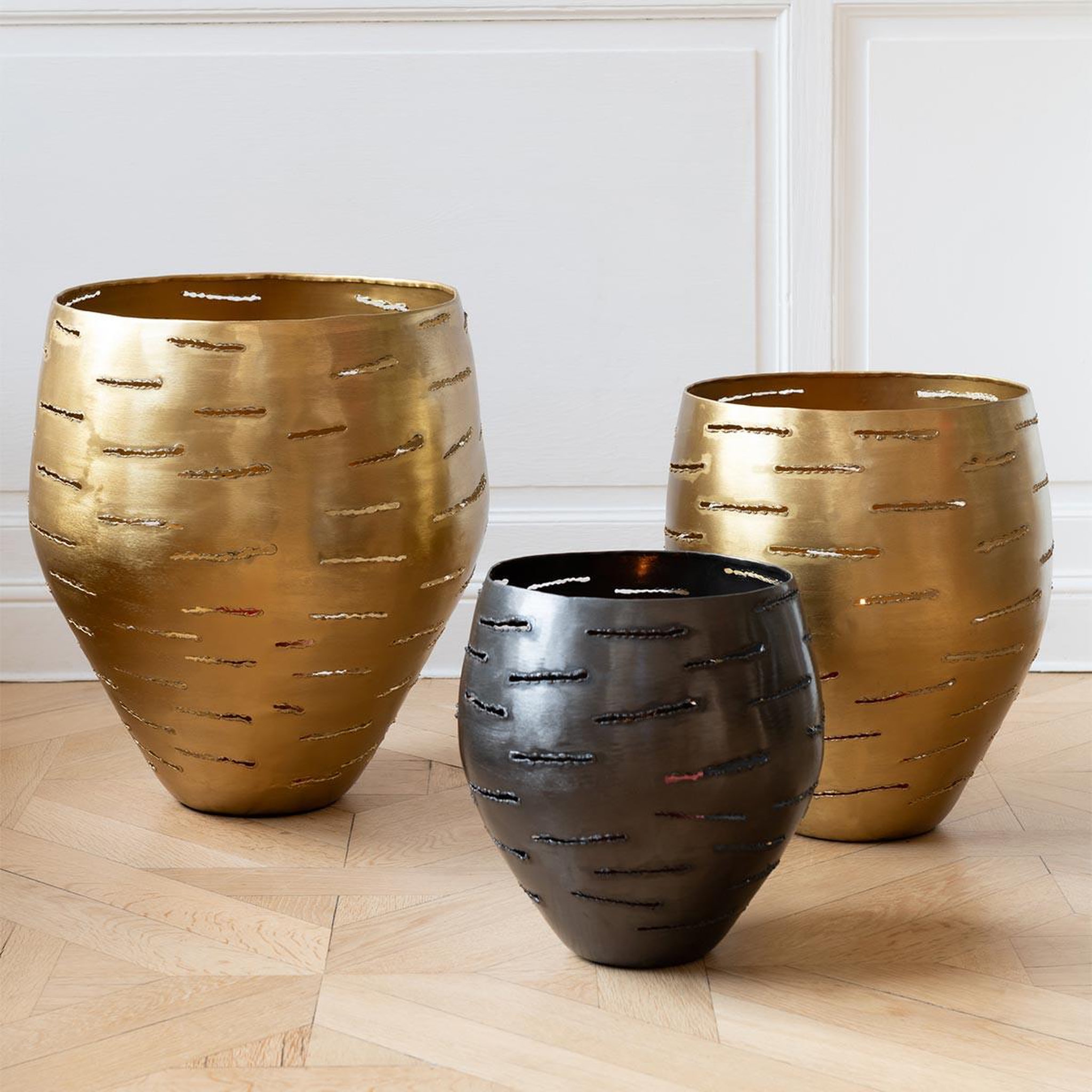 Voir la diapositive 5 : J-LINE Lot de 3 photophores en métal  wilburn  52cm or
