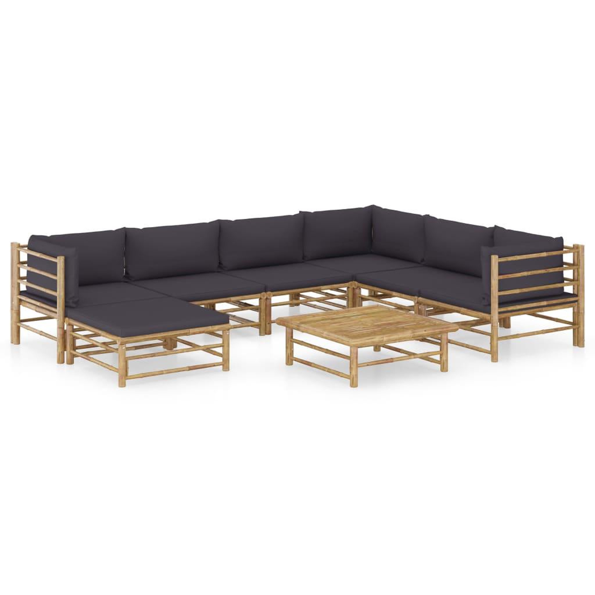 Voir la diapositive 1 : VIDAXL Salon de jardin 8 pcs avec coussins gris fonce bambou