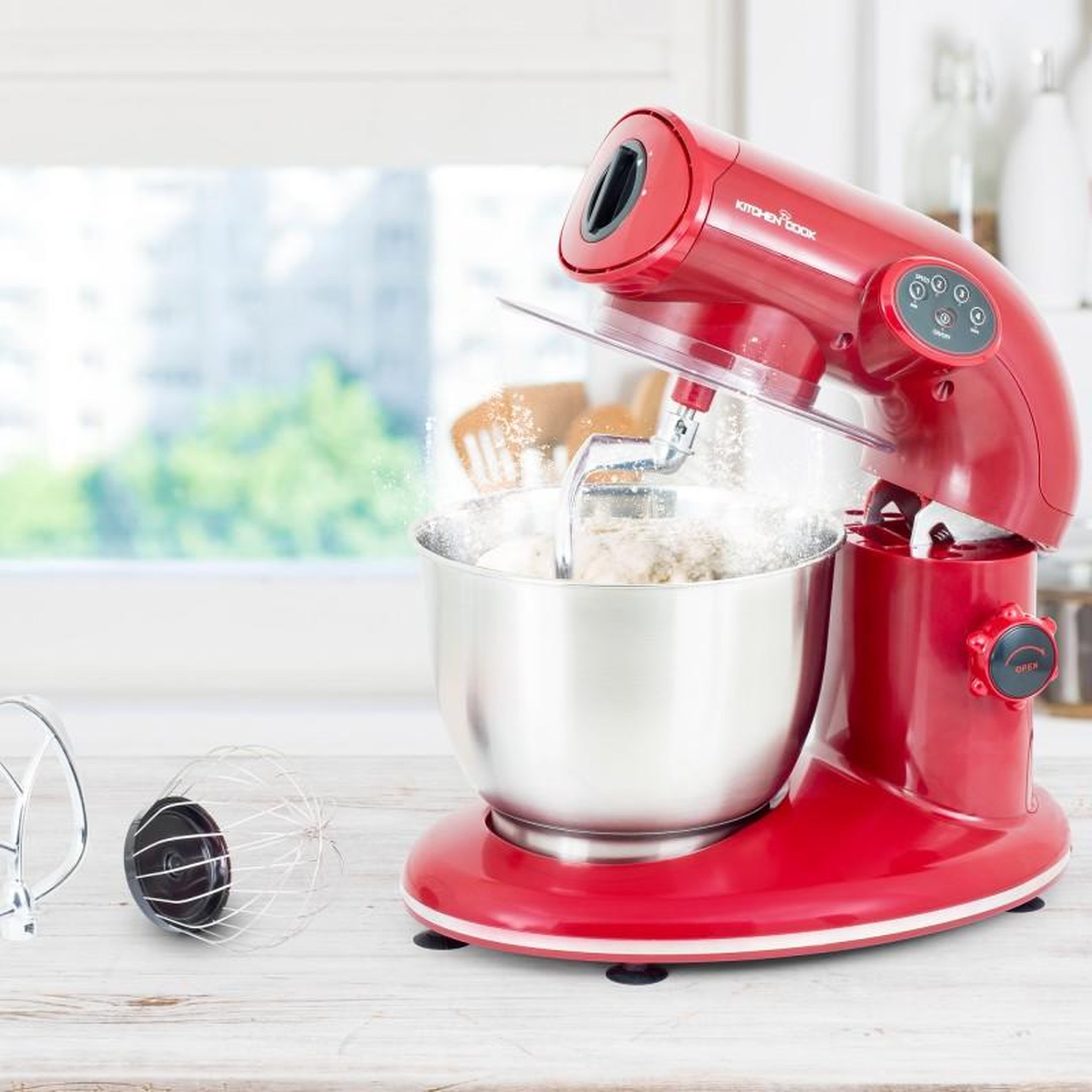 Voir la diapositive 3 : KITCHENCOOK Kitchencook - robot pâtissier ak80_red_v2 - 1000 w 5 l - kit pâtisserie