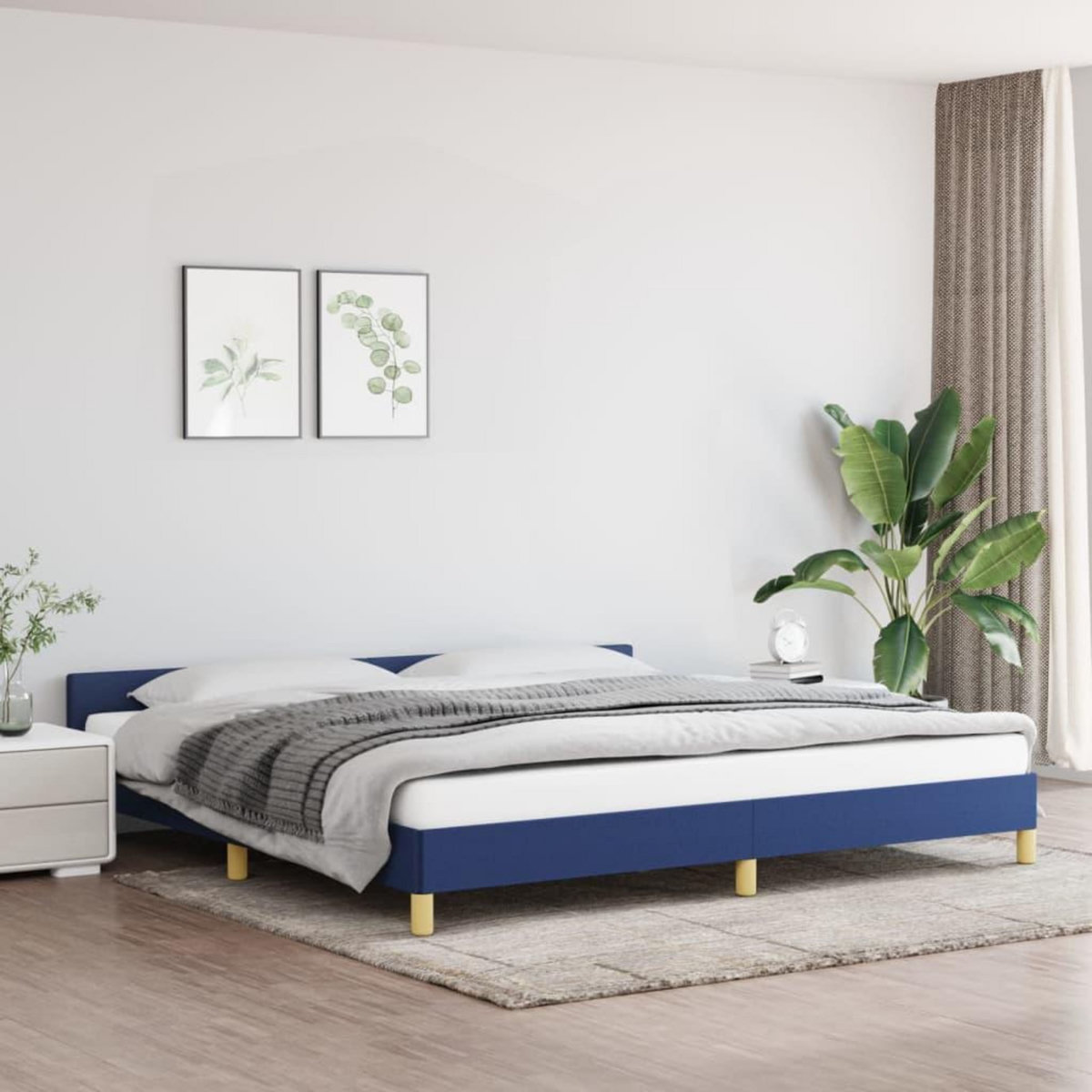 VIDAXL Cadre de lit avec tete de lit sans matelas bleu 200x200cm tissu