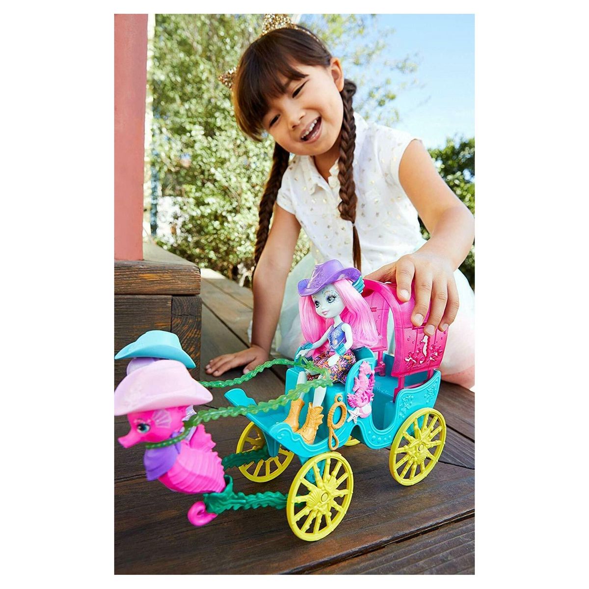 MATTEL Enchantimals - Poupée Sandella et la calèche des Hippocampes Style Western