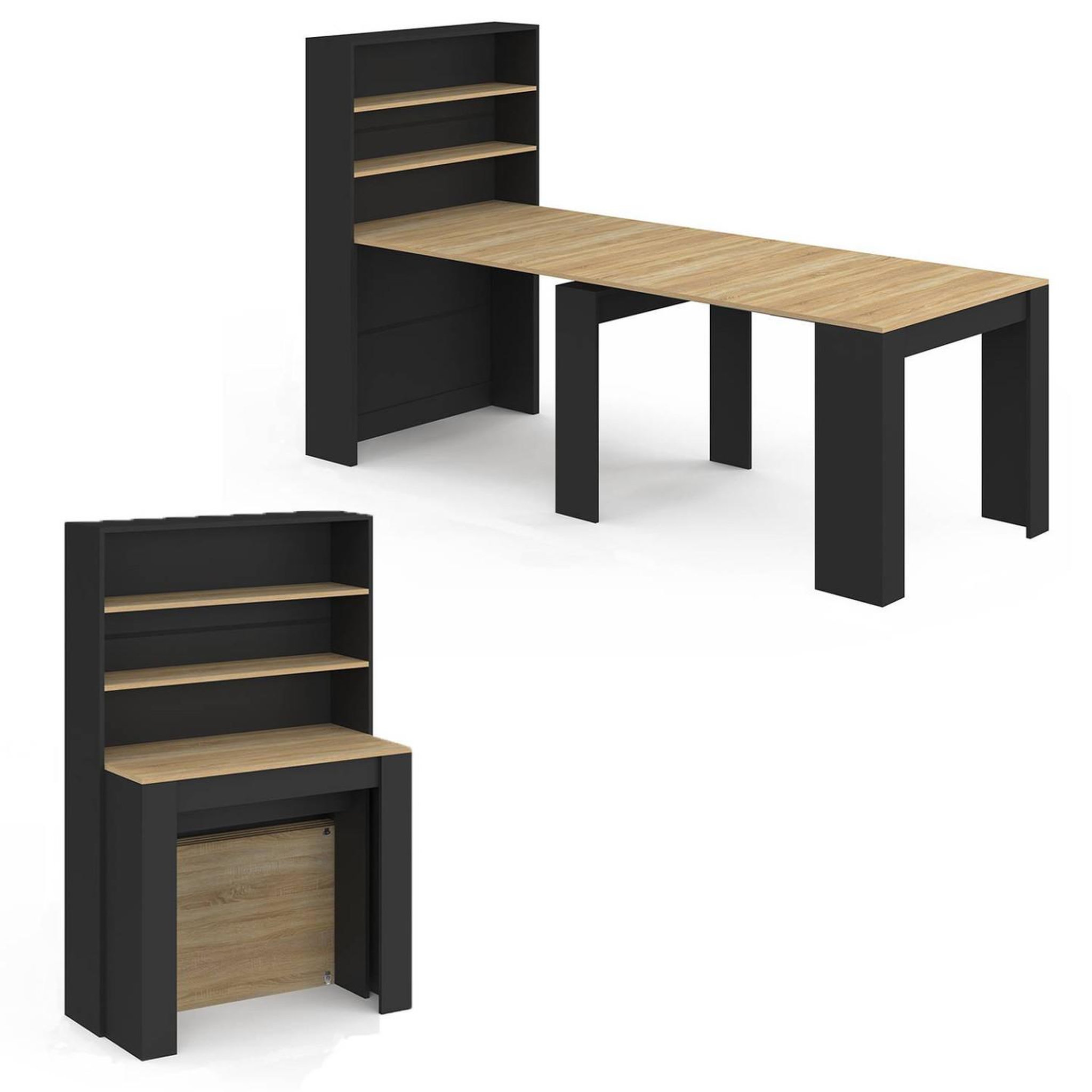 ID MARKET Table buffet haut extensible orlando 8 personnes bois et noir 235 cm
