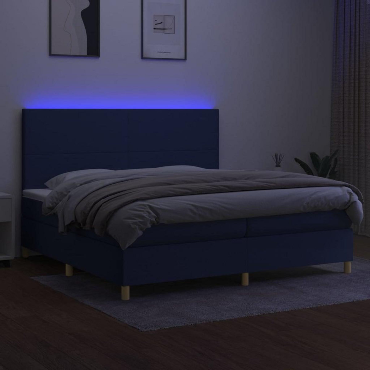 VIDAXL Sommier a lattes de lit et matelas et LED Bleu 200x200 cm Tissu