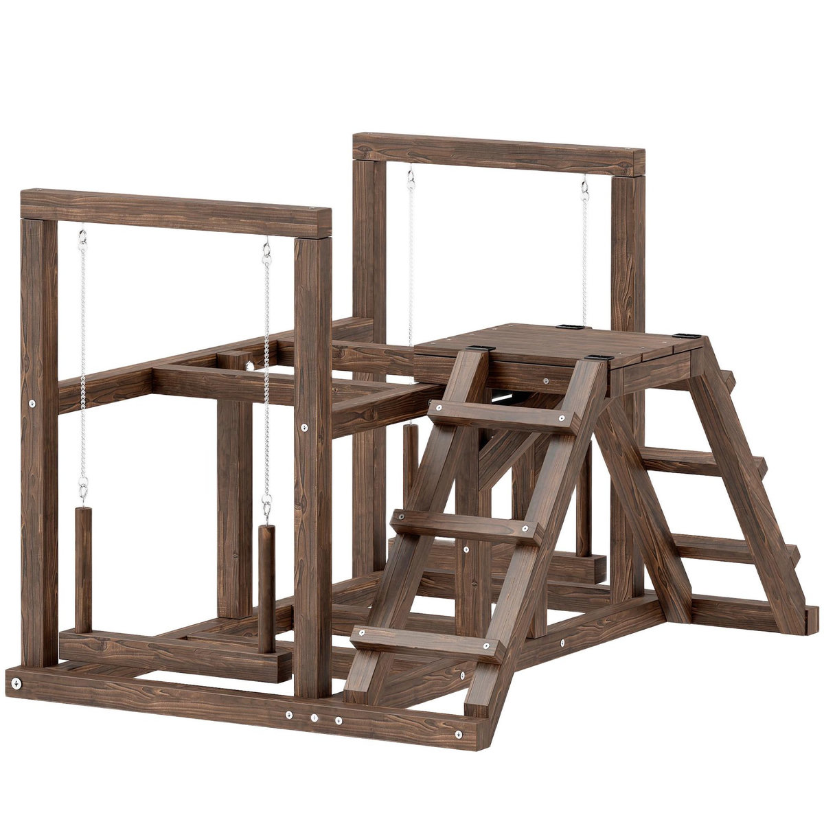 PAWHUT Balançoire - perchoir pour poule, échelles - aire de jeu chicken activity - dim. 82 x 60 x 75 cm - bois cèdre verni