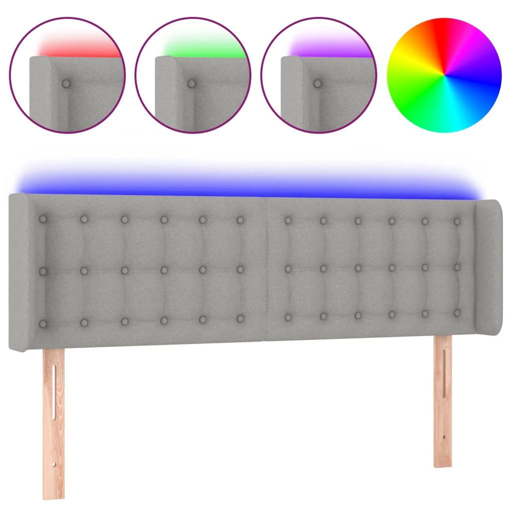 Voir la diapositive 2 : VIDAXL Tete de lit a LED Gris clair 147x16x78/88 cm Tissu