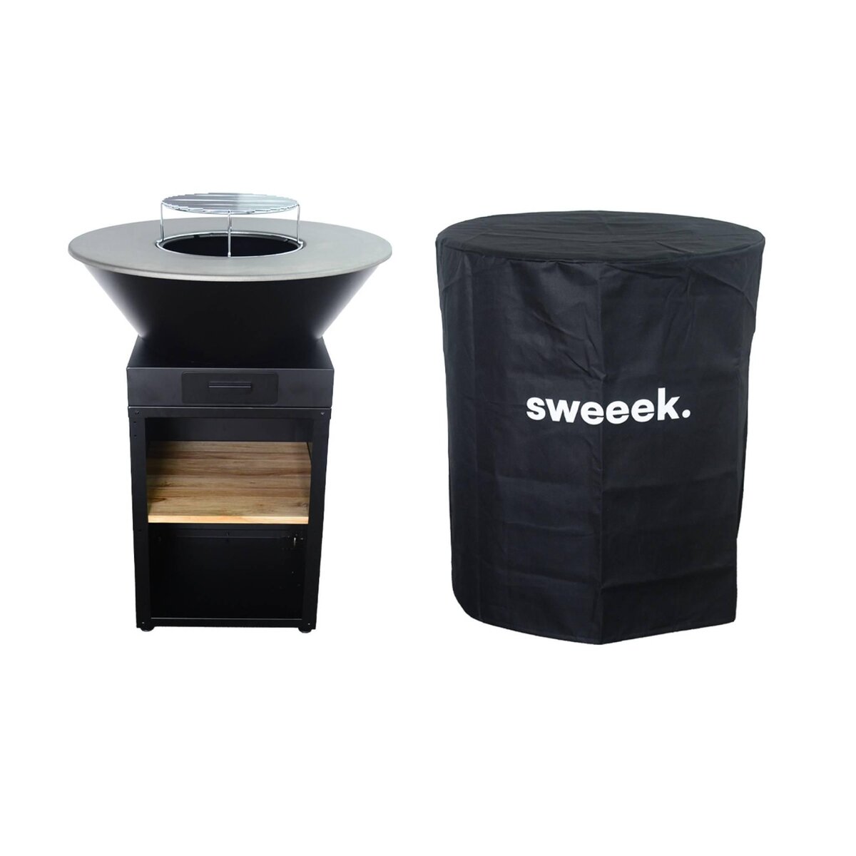 SWEEEK Brasero barbecue Ø81.5cm avec grille de cuisson. espace de stockage pour le bois + Housse en polyester
