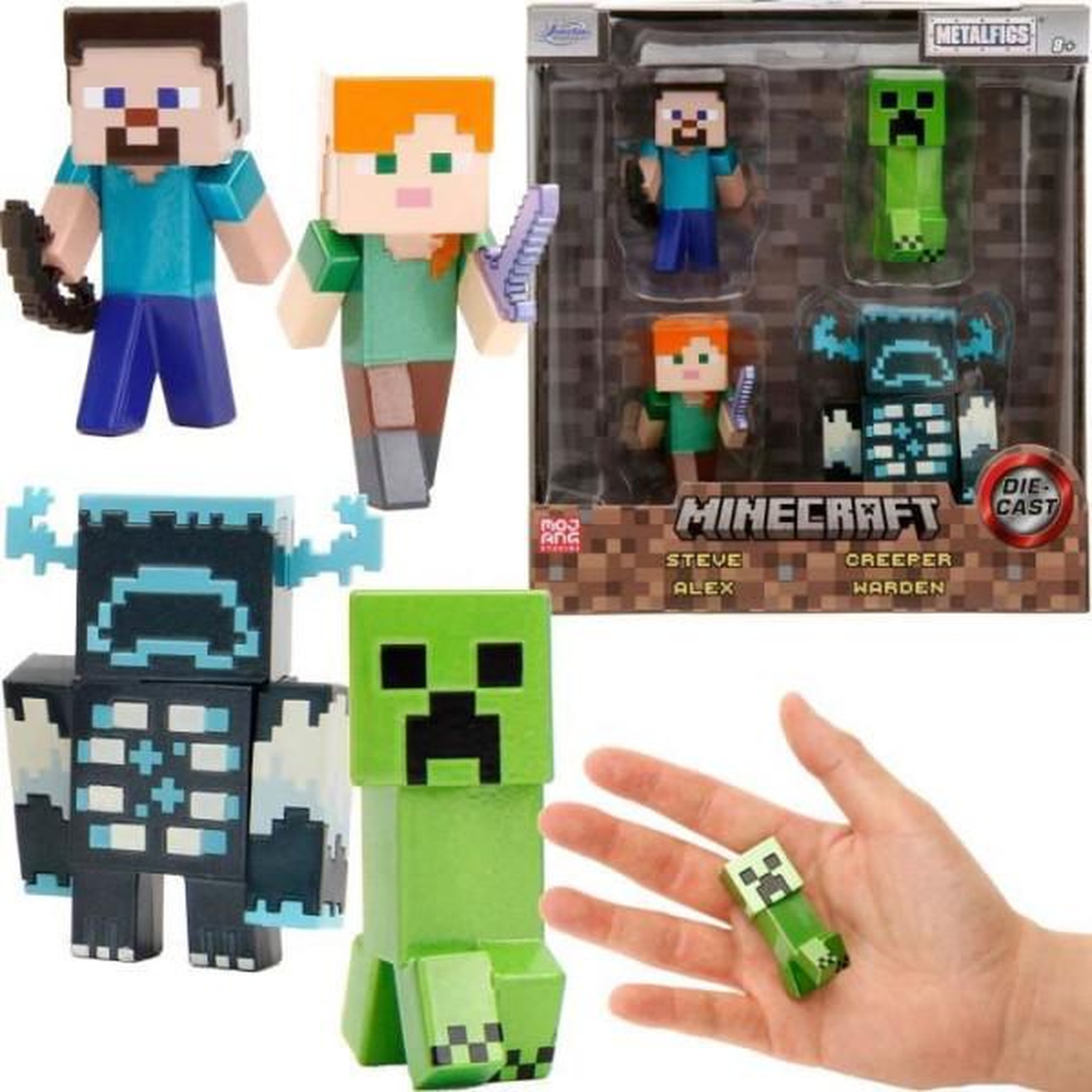 JADA Minecraft Set de figurines en métal Steve Alex Creeper Warden 6 cm
