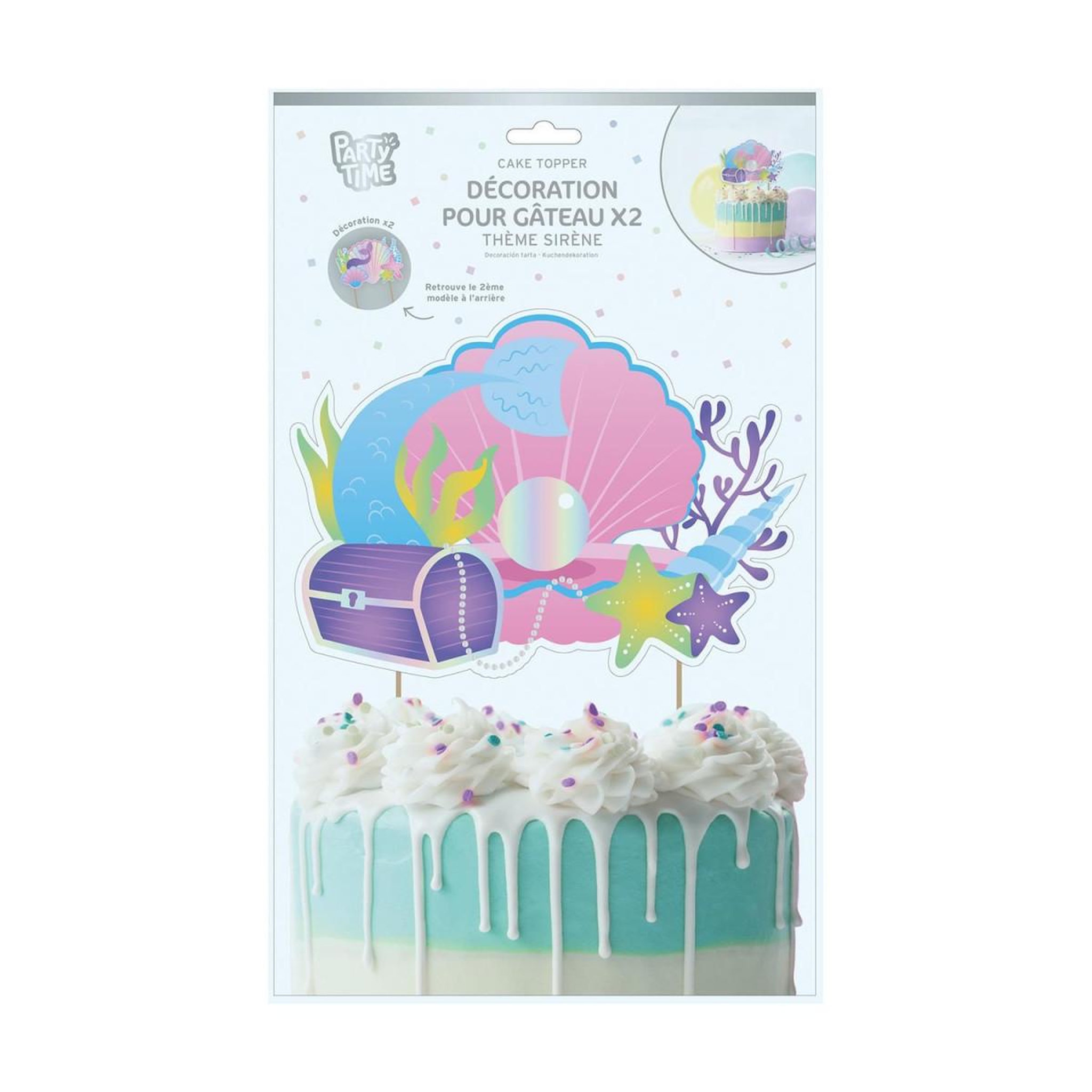 Voir la diapositive 5 : PARTY TIME Lot de 2 Décorations de Gâteaux  Sirène  28cm Multicolore