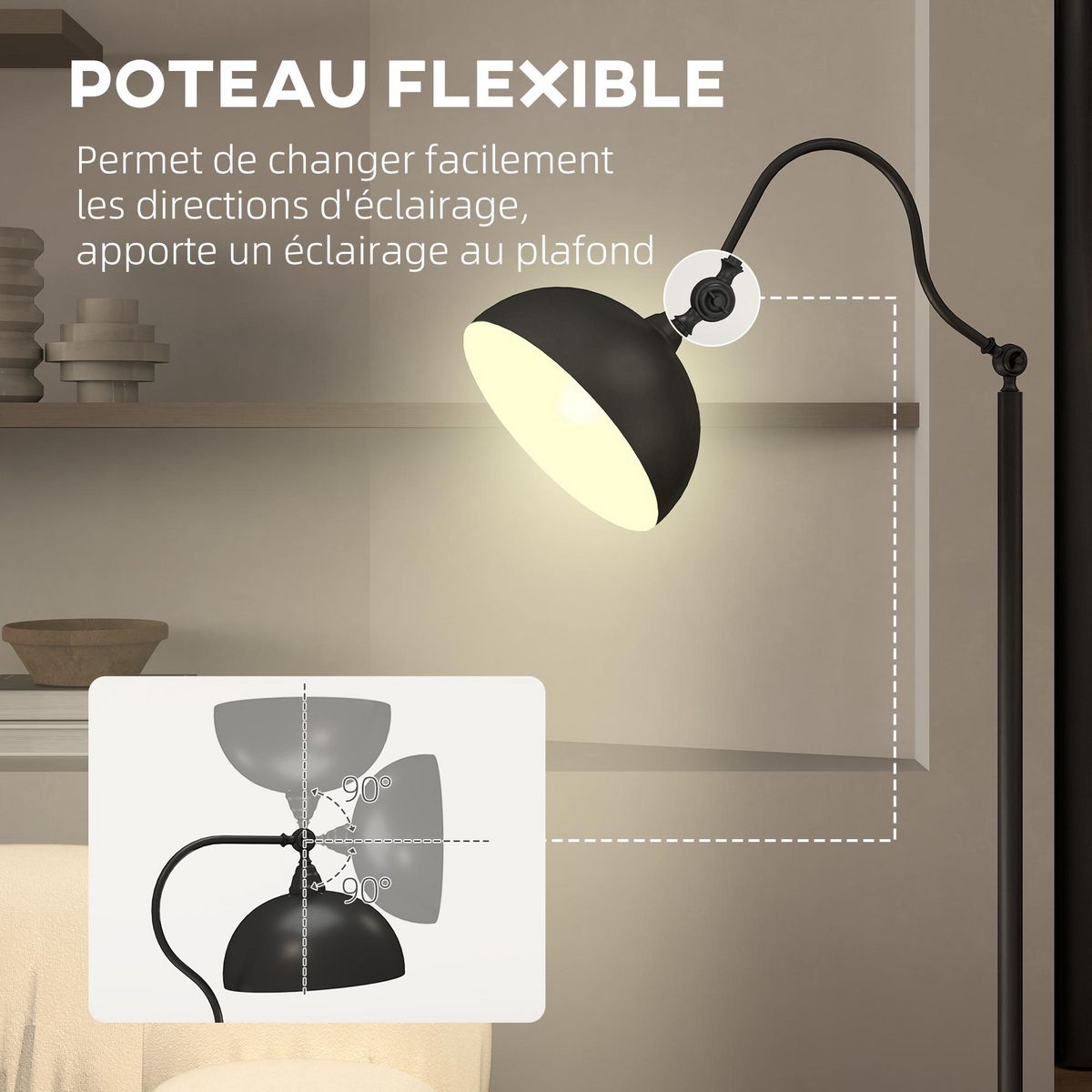 HOMCOM Lampadaire style néo-rétro métal noir - abat-jour réglable - H.152 cm