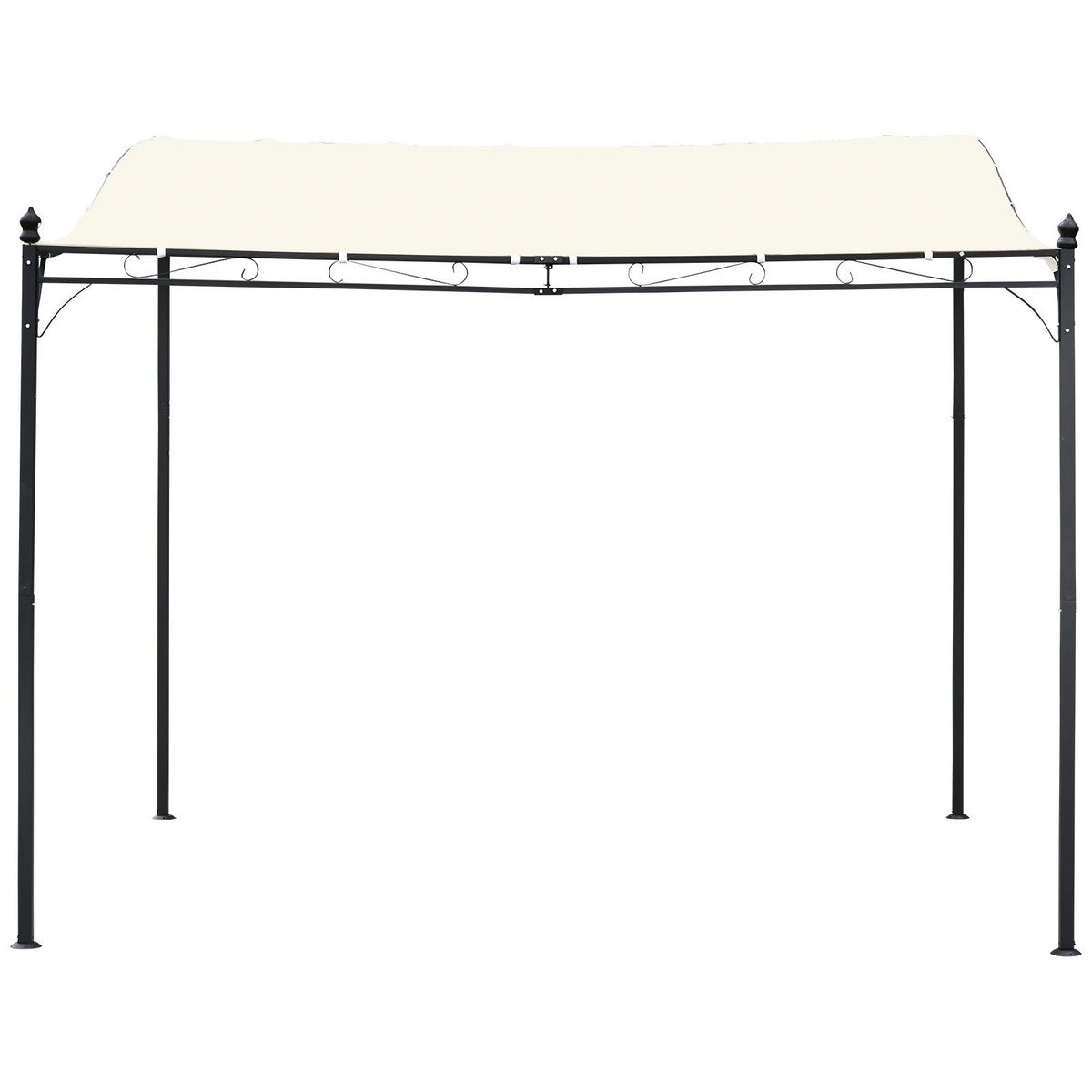 OUTSUNNY Pergola tonnelle de jardin auvent 2,97 x 2,97 m adossable métal noir polyester anti-UV beige