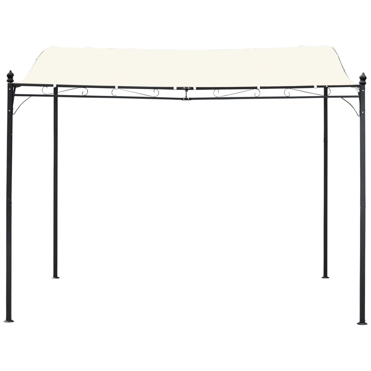 OUTSUNNY Pergola tonnelle de jardin auvent 2,97 x 2,97 m adossable métal noir polyester anti-UV beige