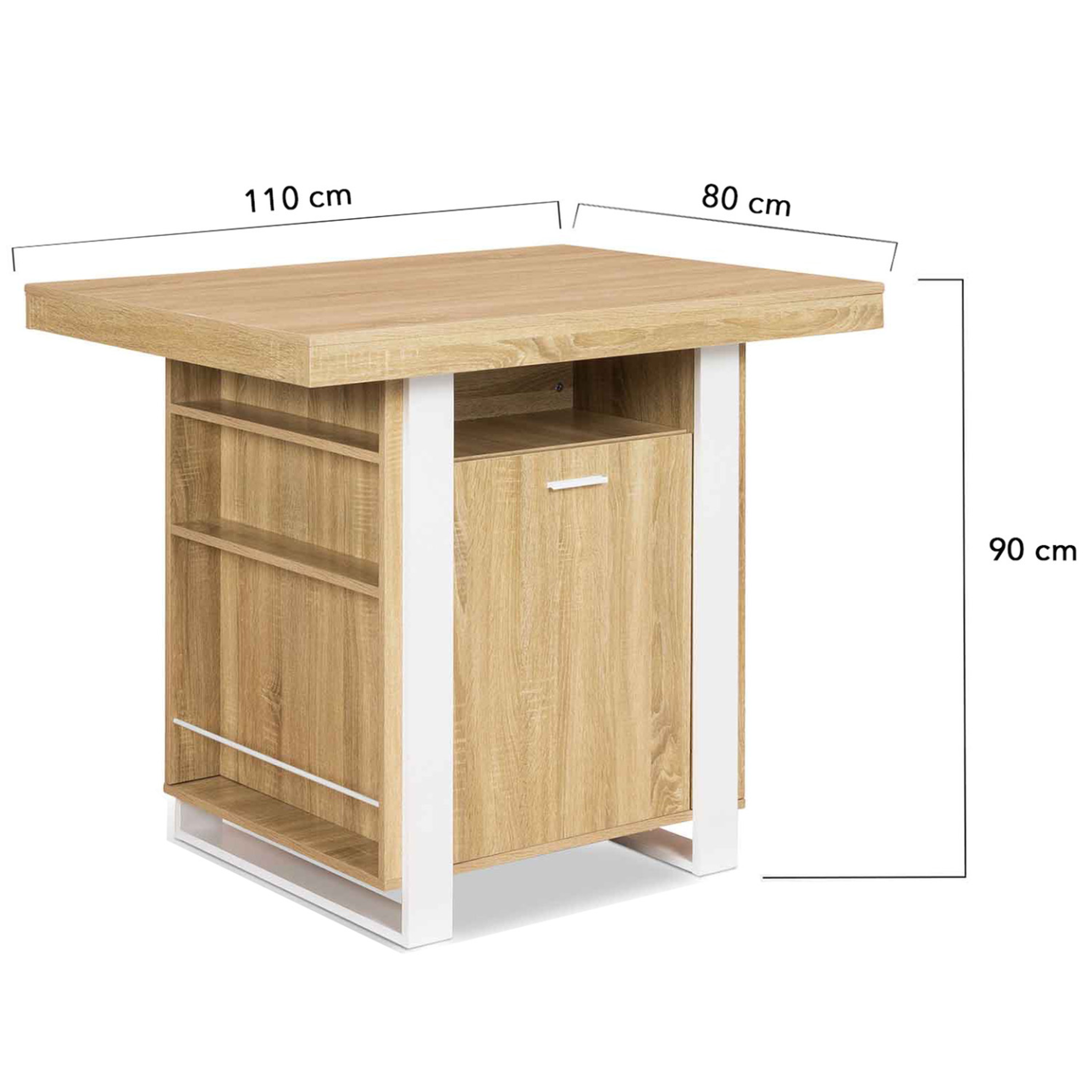 Voir la diapositive 5 : ID MARKET Ilot central phoenix 110 cm bois et blanc avec rangements