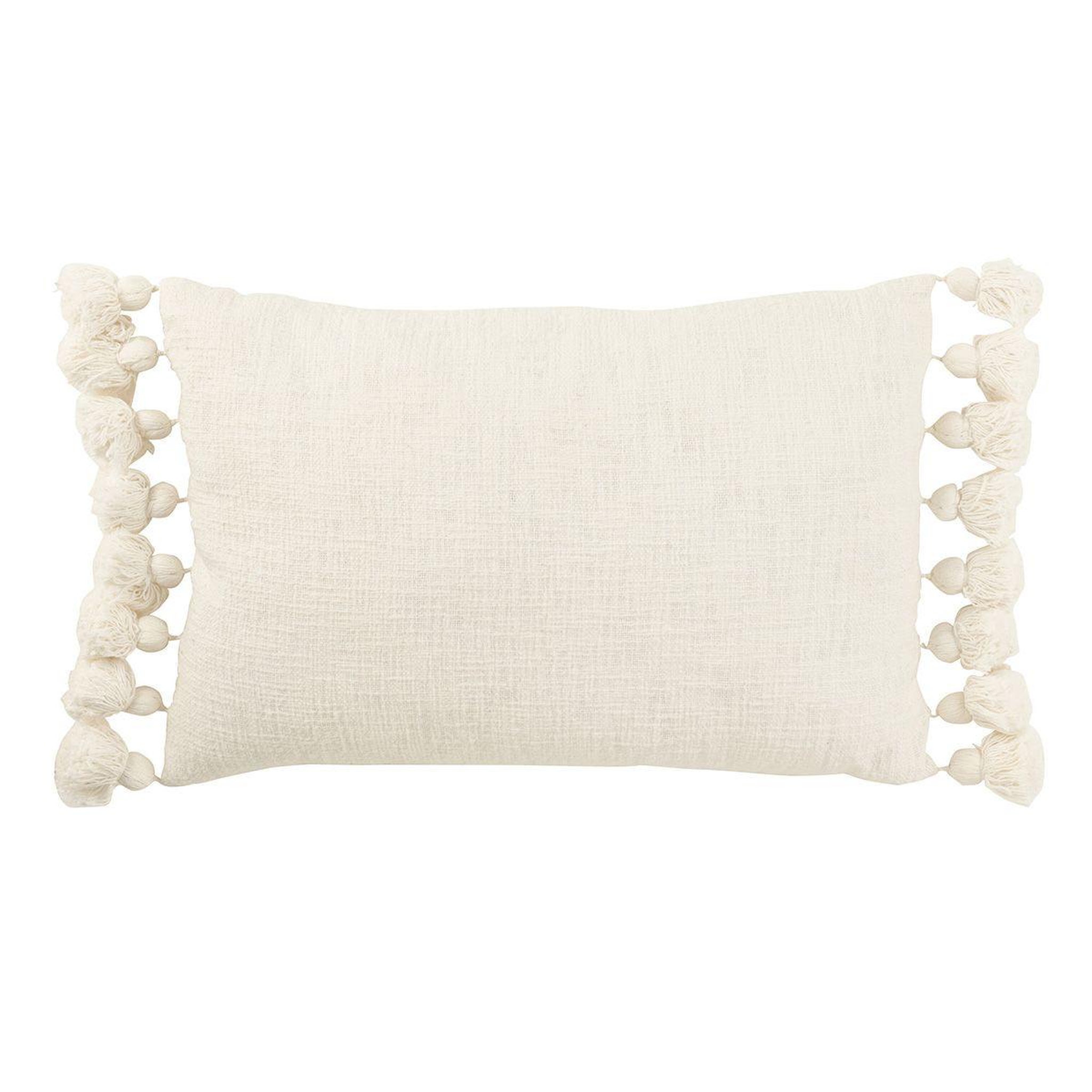 J-LINE Coussin déco pompons  bella  38x59cm blanc