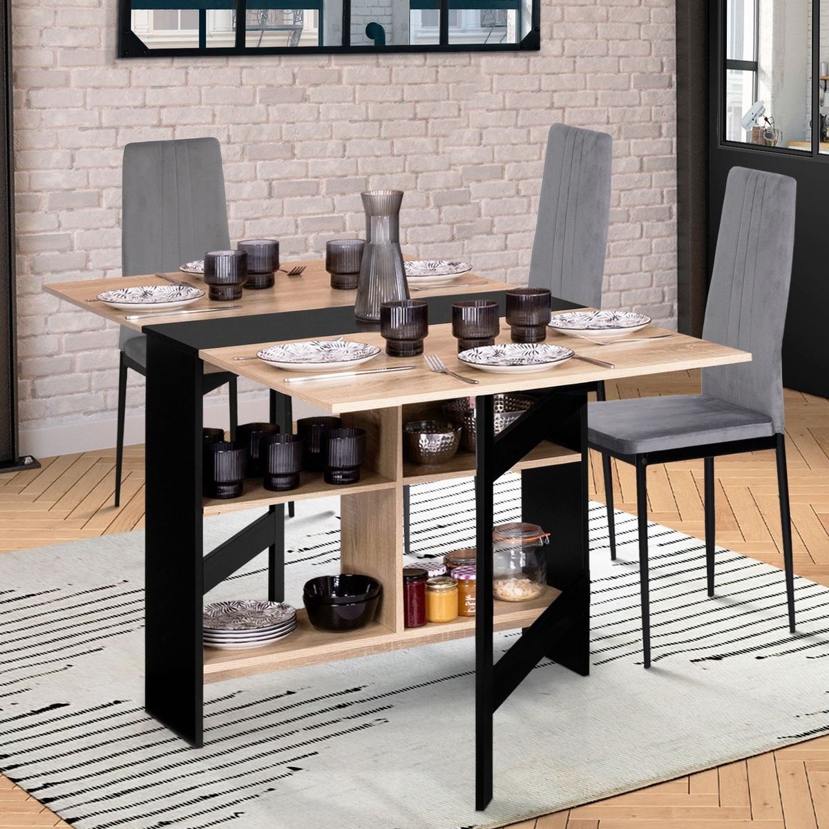 Table console extensible avec rangements L150 cm JESSIE