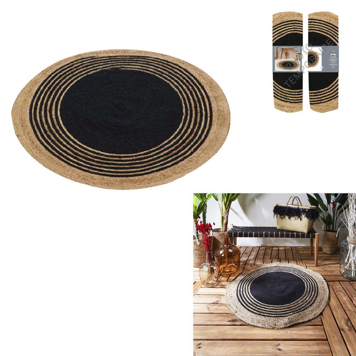 TOILINUX Tapis rond en Jute et coton