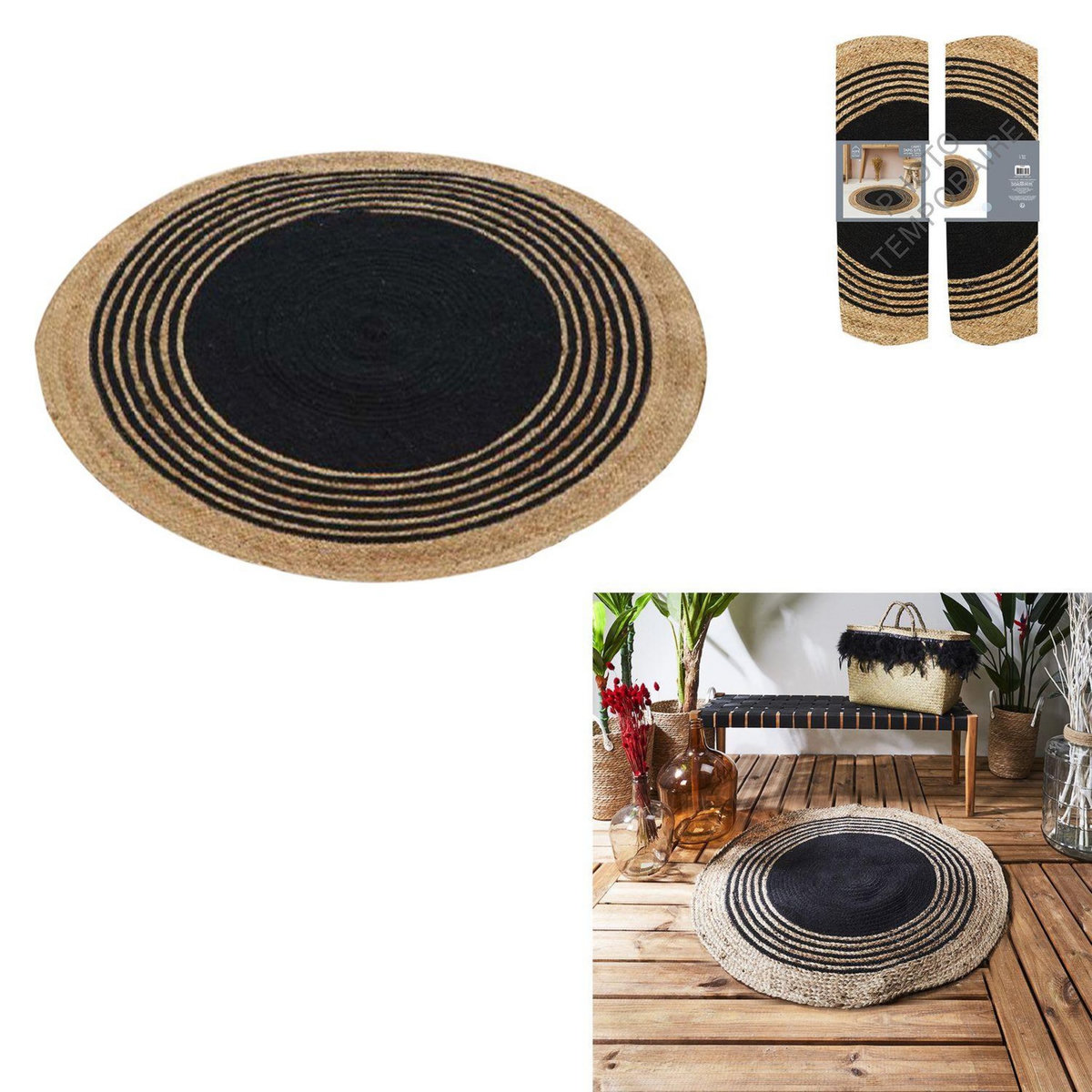 TOILINUX Tapis rond en Jute et coton
