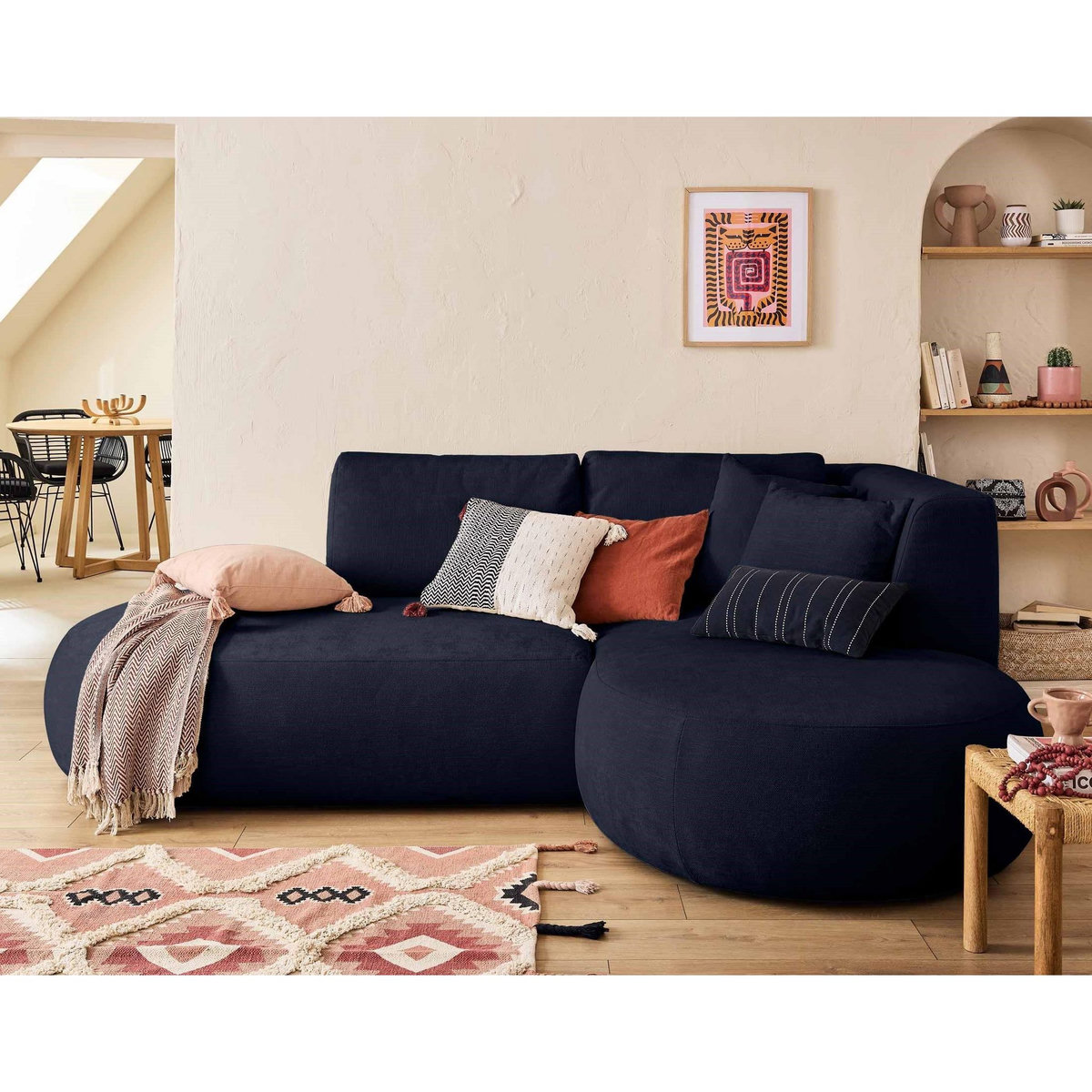 LISA DESIGN Santorini - canapé modulable d'angle droit + pouf - 4 places - en tissu texturé