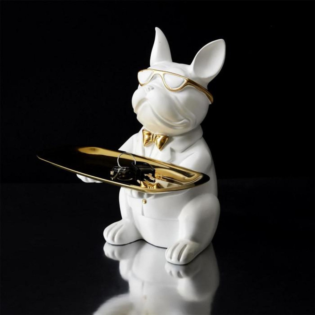 Paris Prix Statuette & Vide-Poche  Bulldog  21cm Blanc