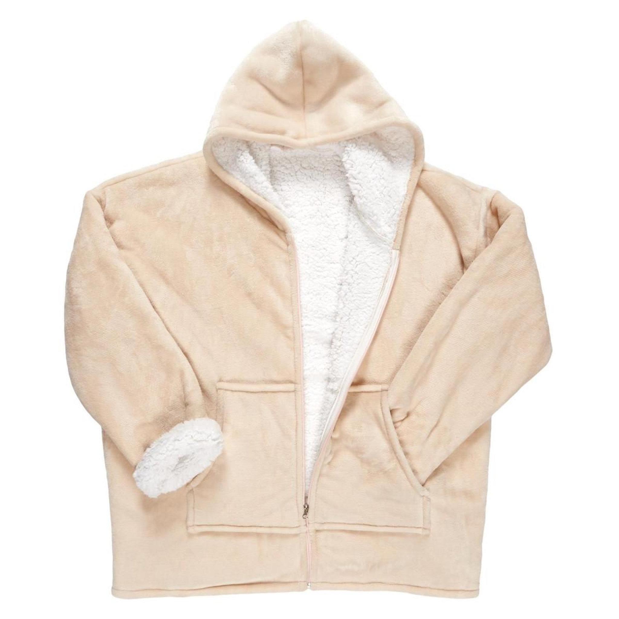 The Home Deco Factory Plaid sweat à capuche  fermeture  85x118cm beige