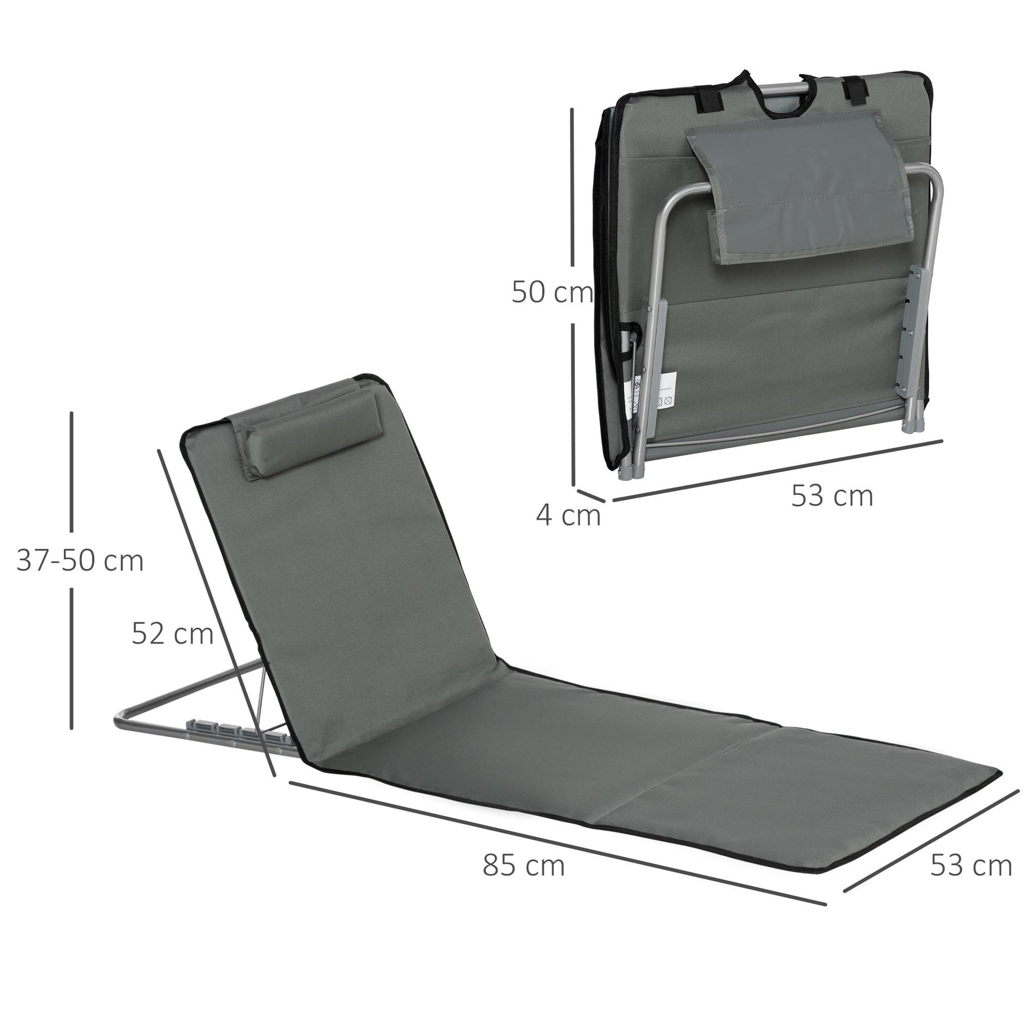 Voir la diapositive 3 : OUTSUNNY Lot de 2 tapis de plage rembourrés - dossier inclinable 5 positions - sac transport inclus - acier polyester gris