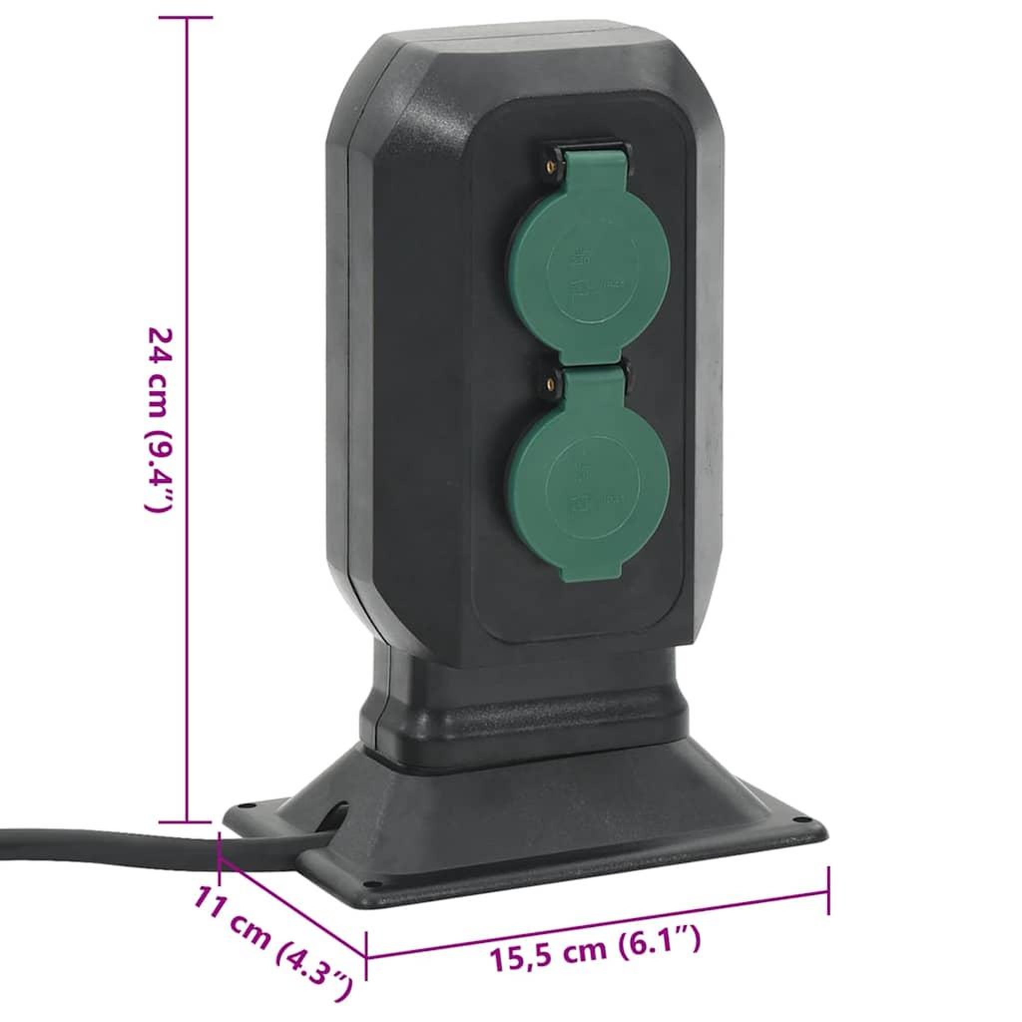 Voir la diapositive 6 : VIDAXL Prise d'exterieur avec piquet a 2 voies noir vert 15,5x11x24 cm