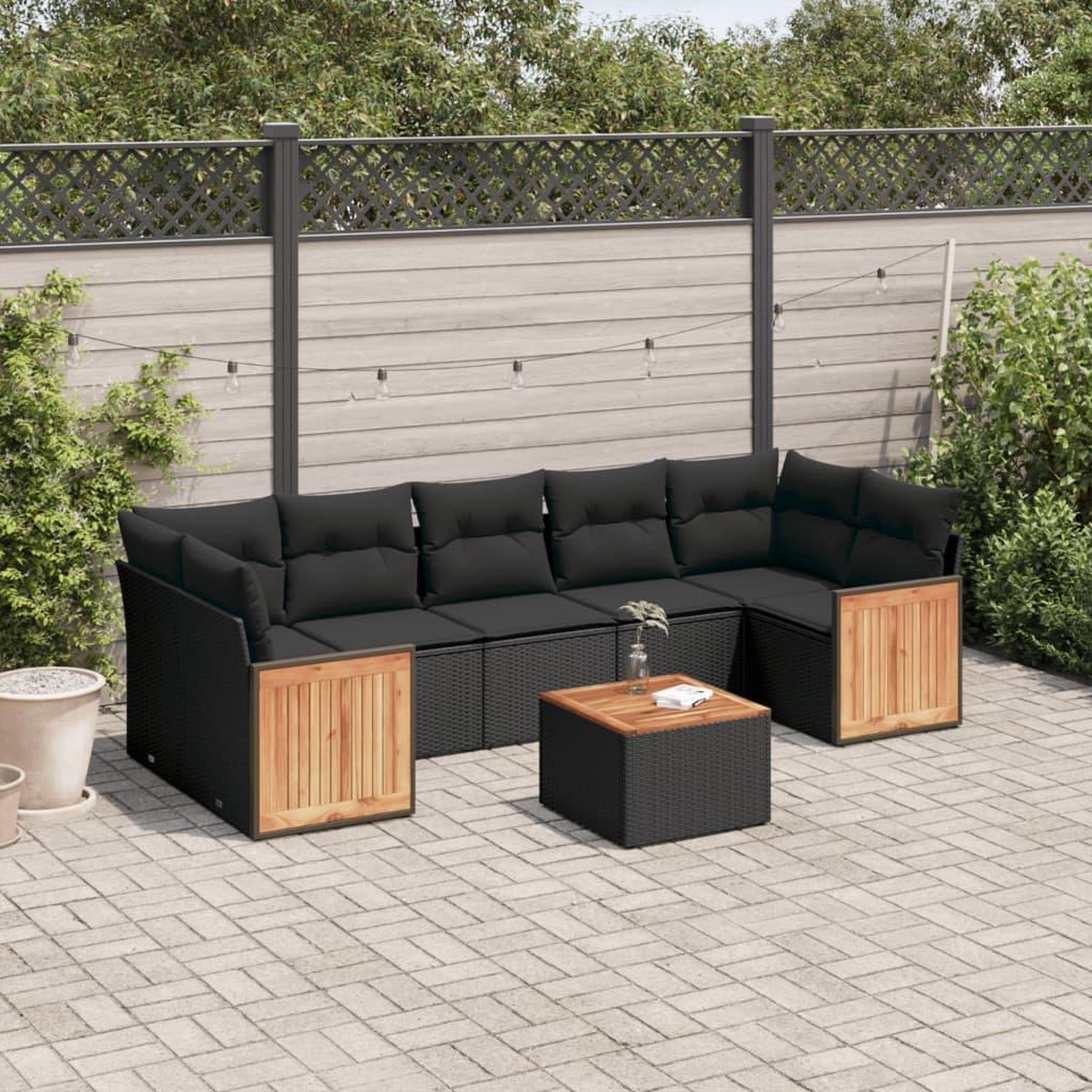VIDAXL Salon de jardin 8 pcs avec coussins noir resine tressee
