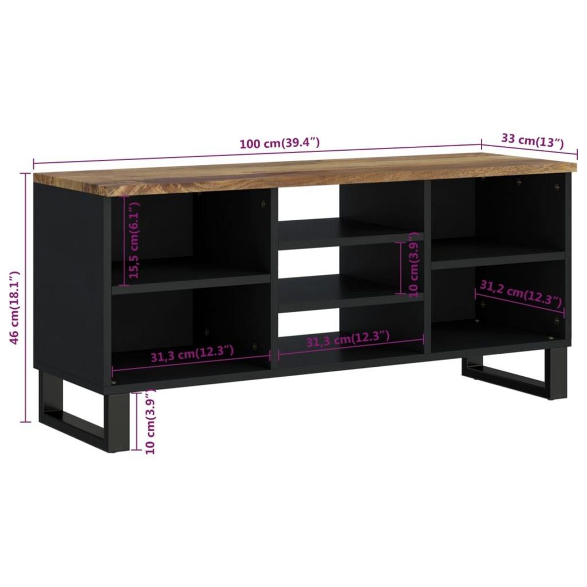 VIDAXL Meuble TV 100x33x46 cm bois de manguier et d'ingenierie