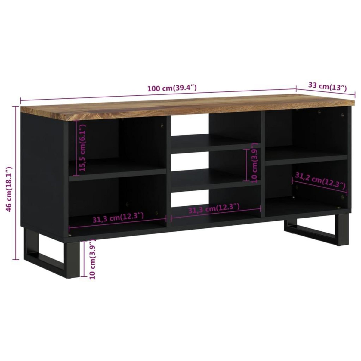 VIDAXL Meuble TV 100x33x46 cm bois de manguier et d'ingenierie