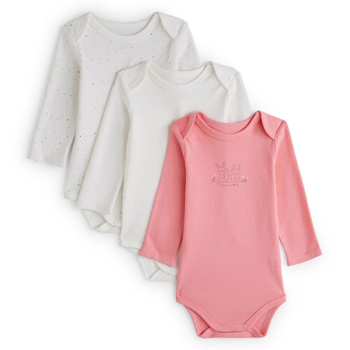 IN EXTENSO Lot de 3 bodies manches longues coton bio bébé fille