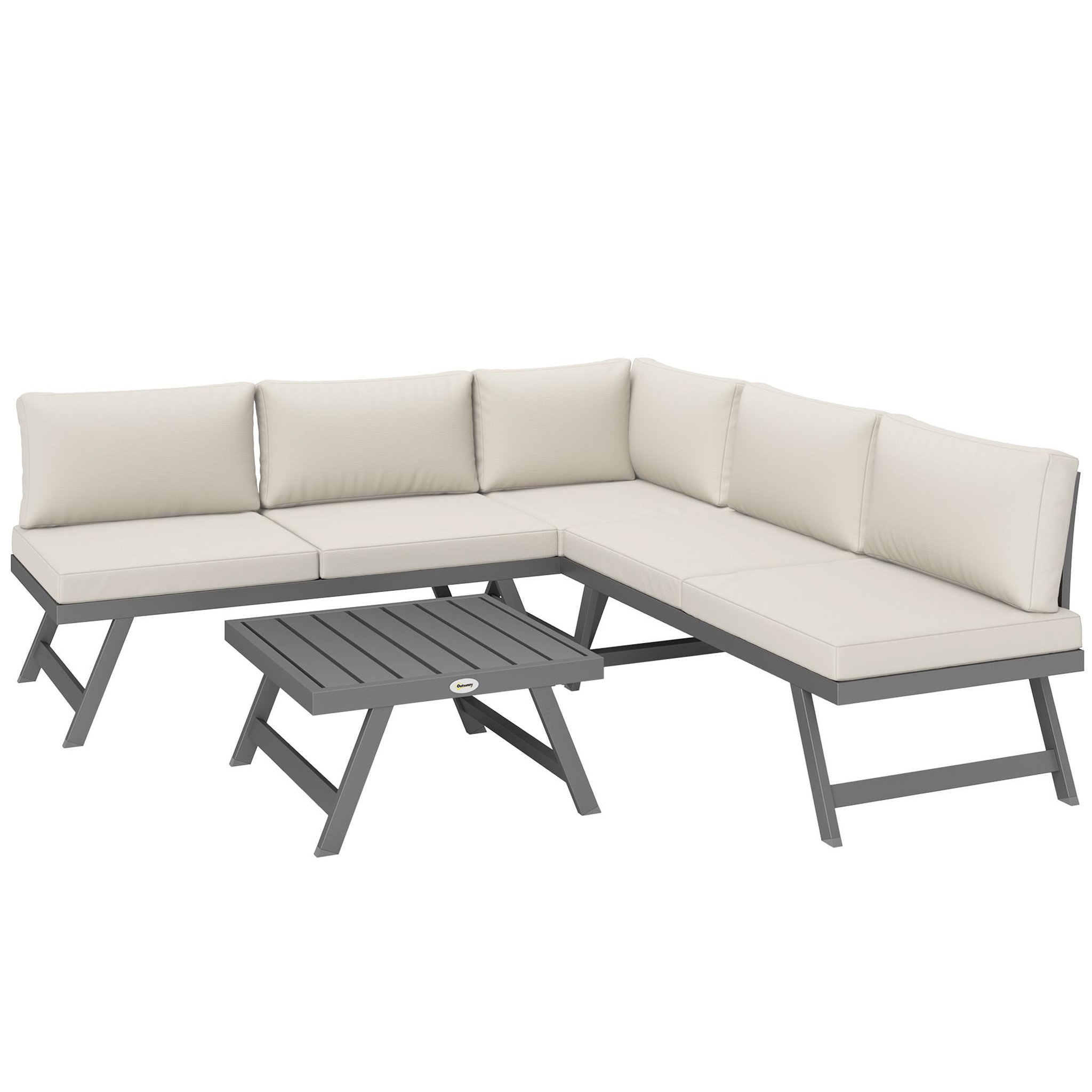 OUTSUNNY Ensemble salon de jardin modulable 5 personnes 4 pièces design alu gris coussins beige
