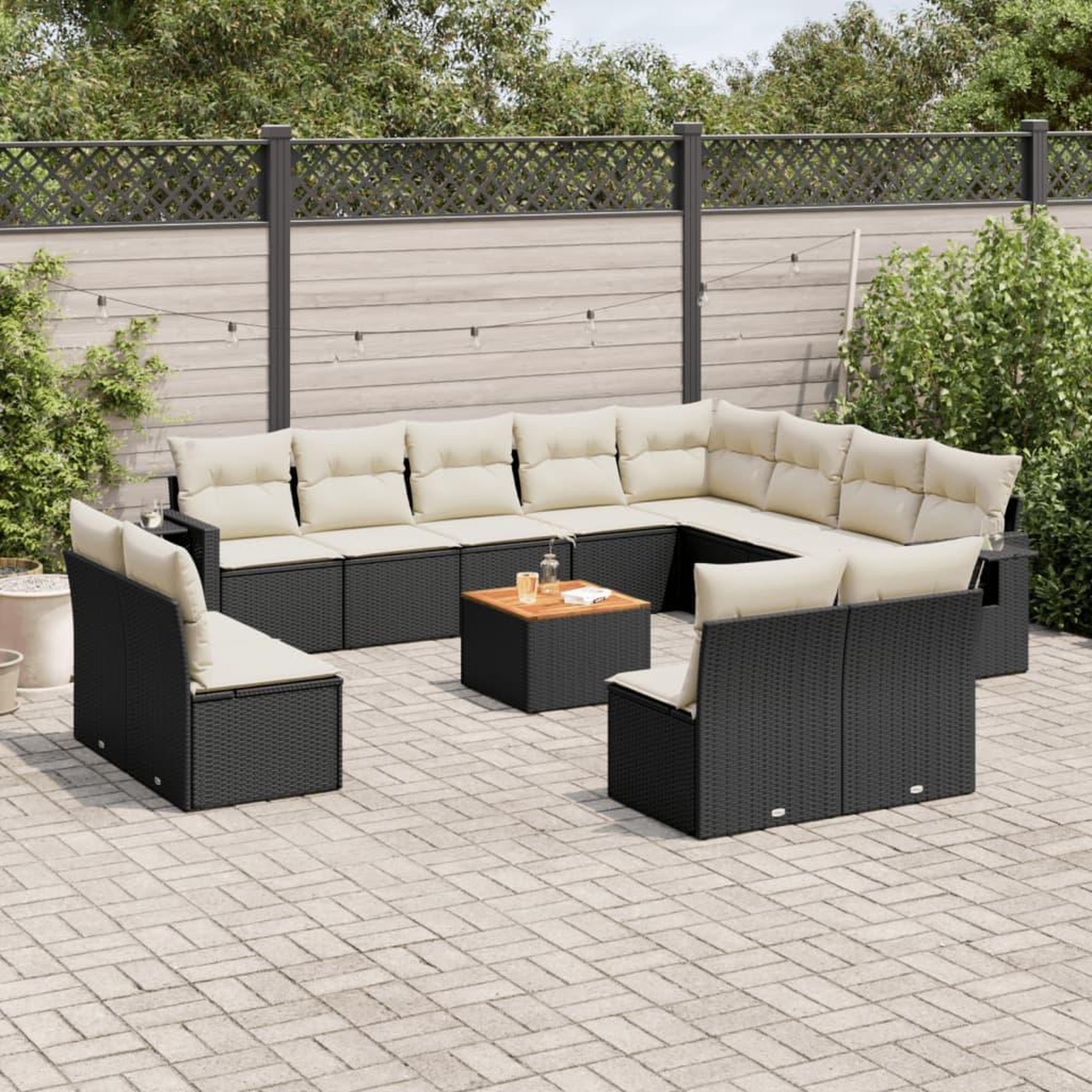 VIDAXL Salon de jardin avec coussins 13 pcs noir resine tressee