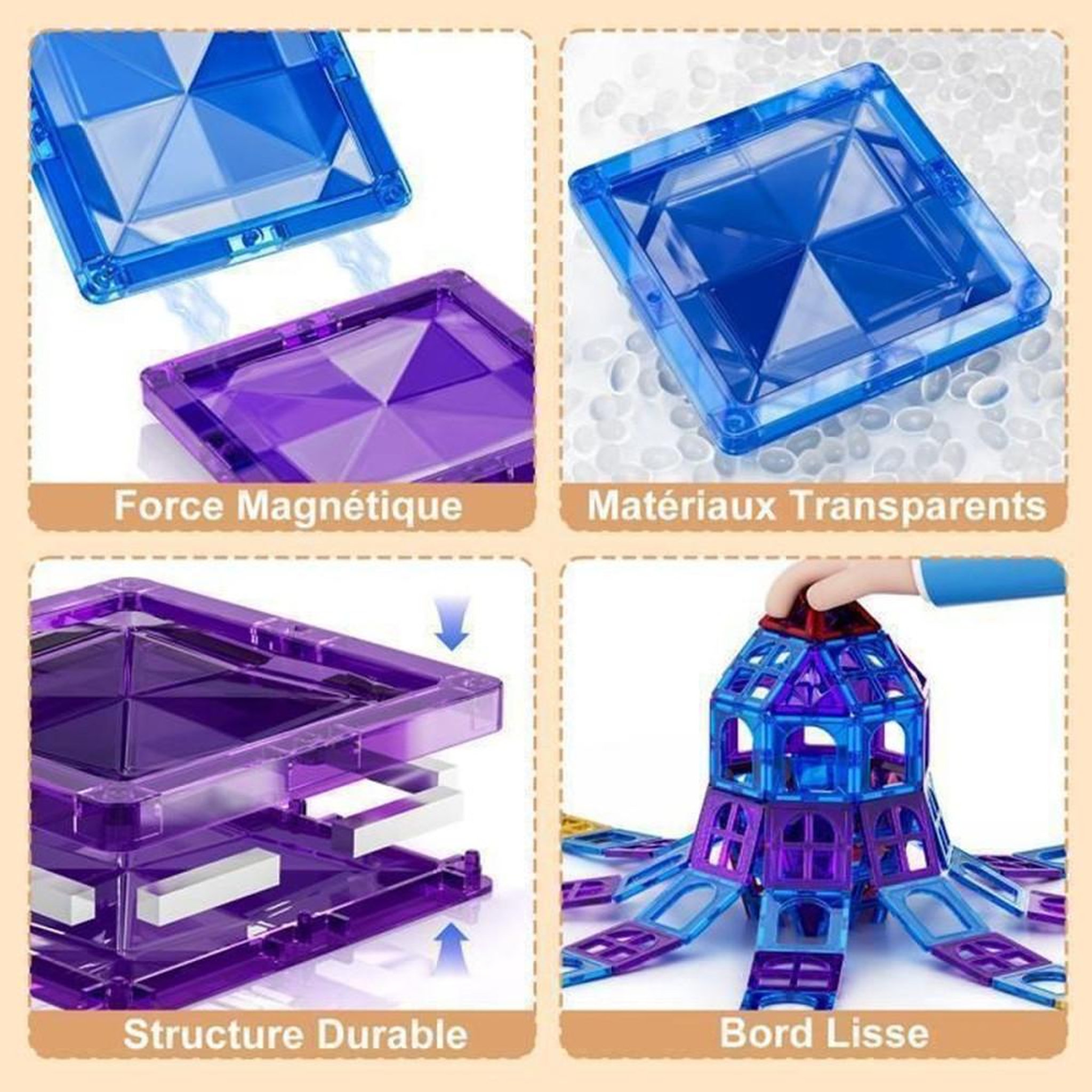 Voir la diapositive 2 : Set de blocs de construction magnétiques éducatifs 142 pièces en ABS, couleurs multiples, pour enfants 3 à 8 ans
