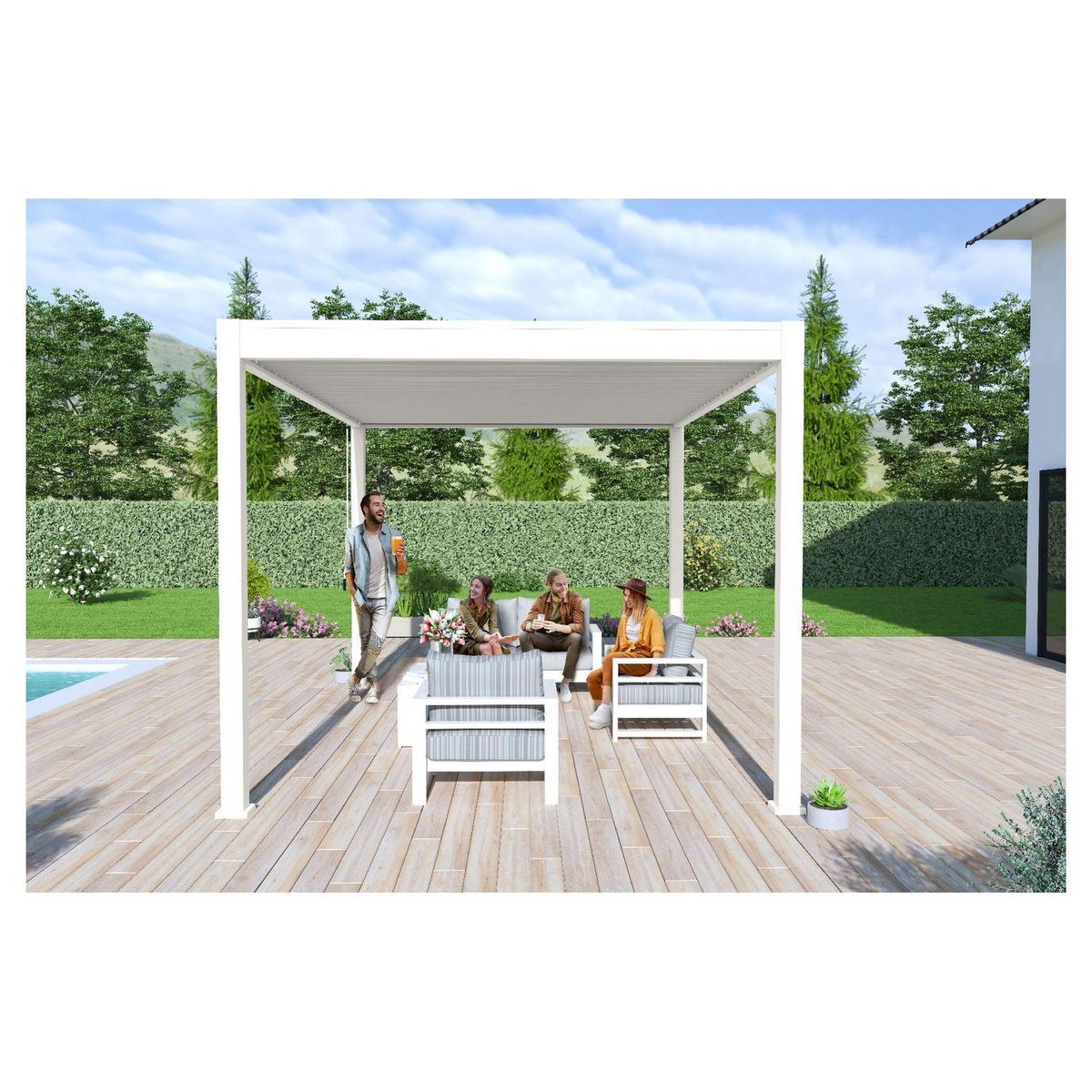 OMBREA Pergola bioclimatique - Autoportante - Blanche - 3x4m - OMBREA