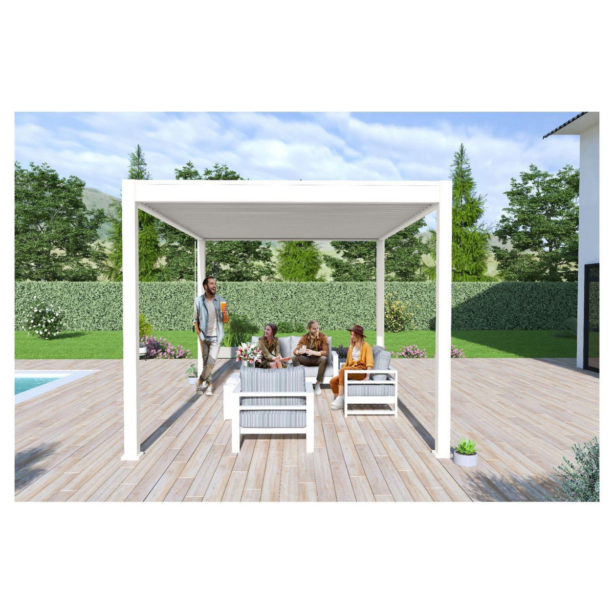 OMBREA Pergola bioclimatique - Autoportante - Blanche - 3x4m - OMBREA
