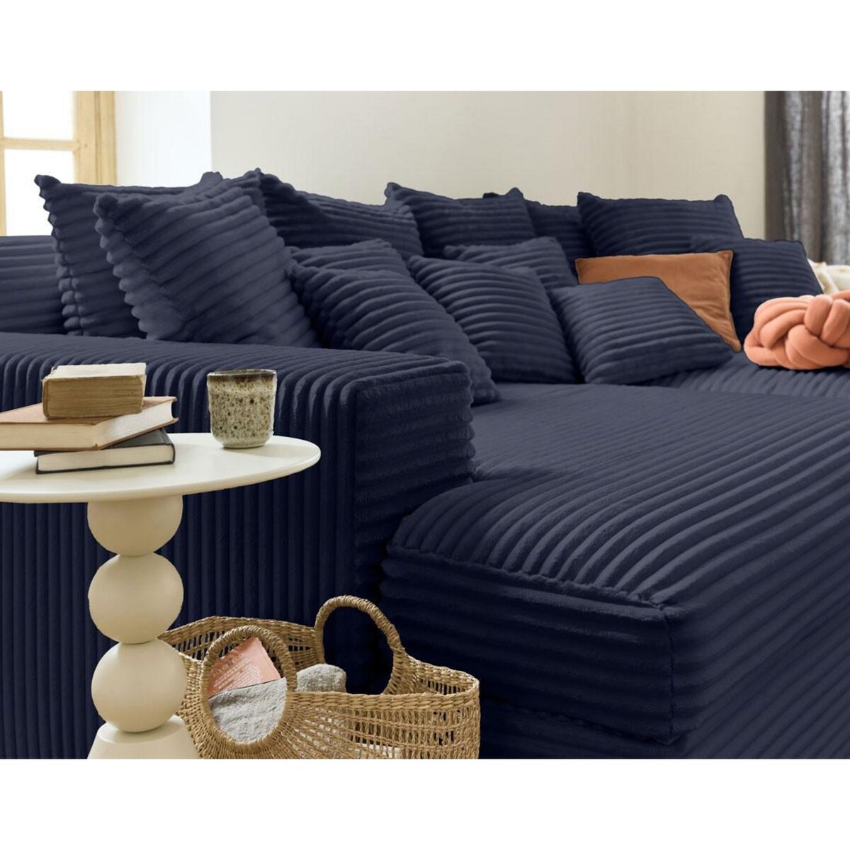 LISA DESIGN Collins - canapé droit 4 places avec double méridienne - assise profonde - velours côtelé grosses côtes