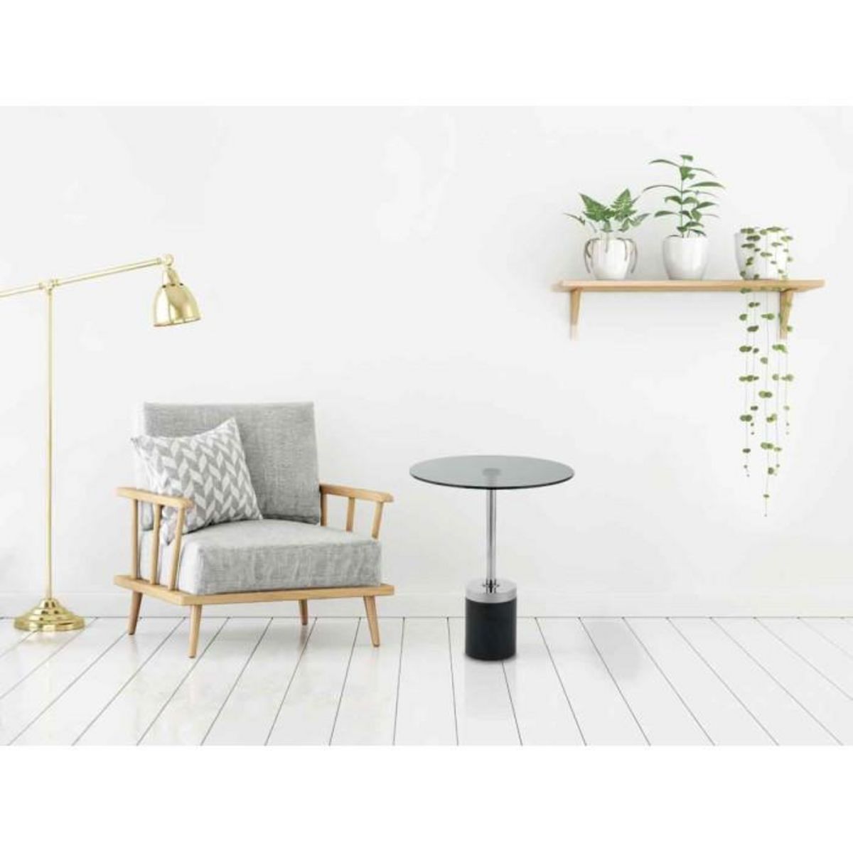 Paris Prix Table d'Appoint en Marbre  Lana  53cm Gris & Noir