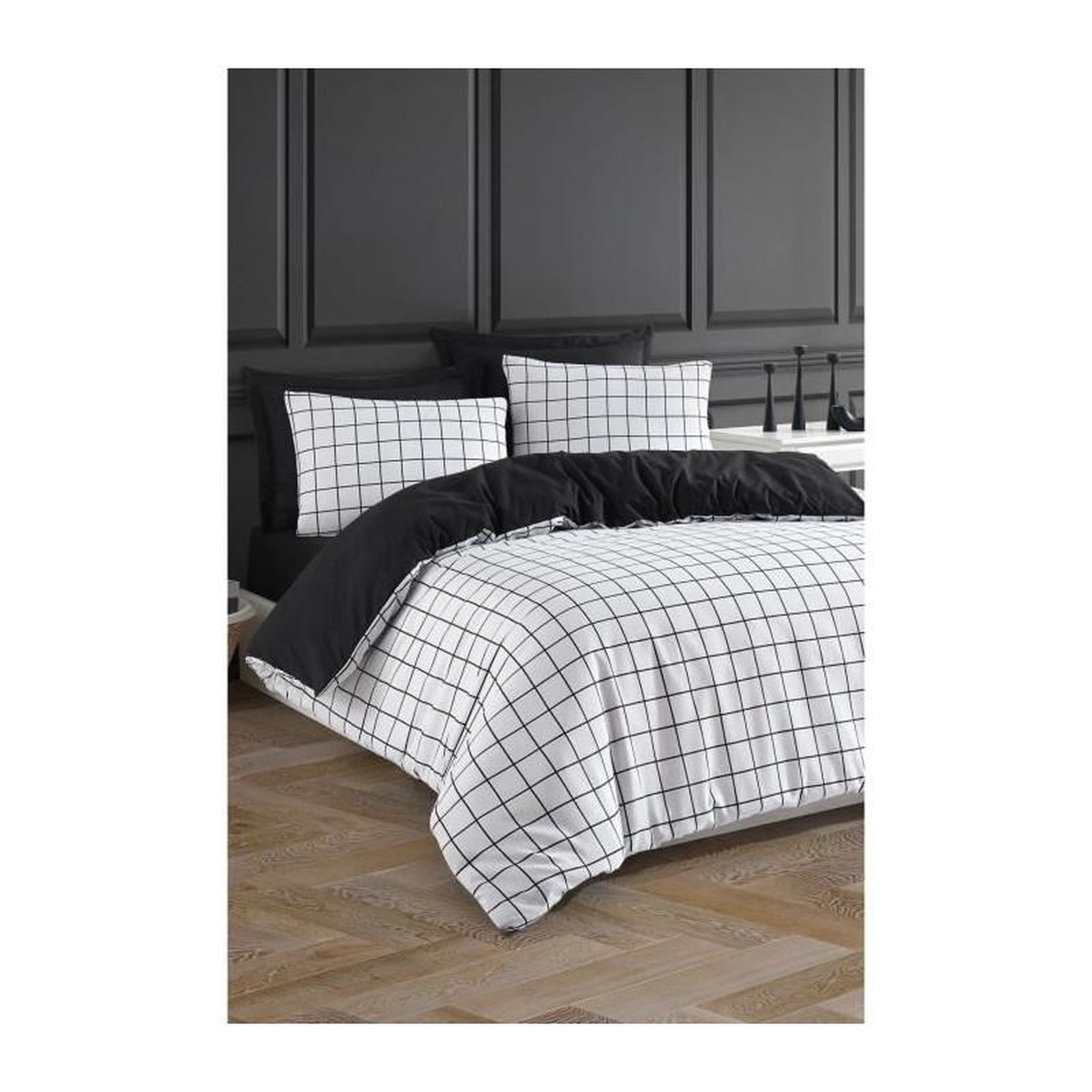 Voir la diapositive 2 : GENERIQUE Parure de lit - 1 housse de couette 220 x 240 cm + 2 taies d'oreiller 60 x 60 cm - 65% coton, 35% polyester - Blanc