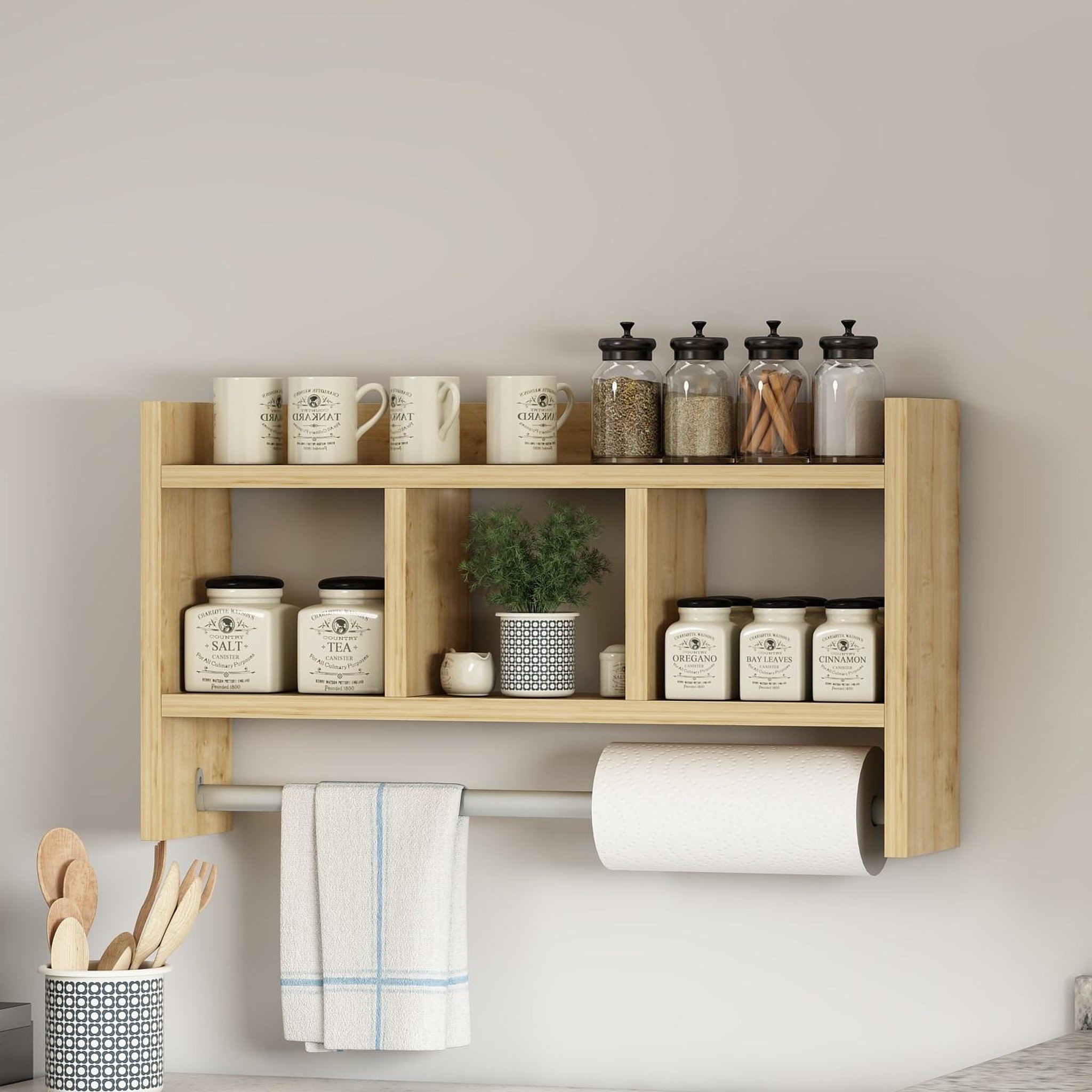 Voir la diapositive 4 : Habitat et Jardin Étagère murale en bois  asya  - 63 x 14 x 35 cm - beige