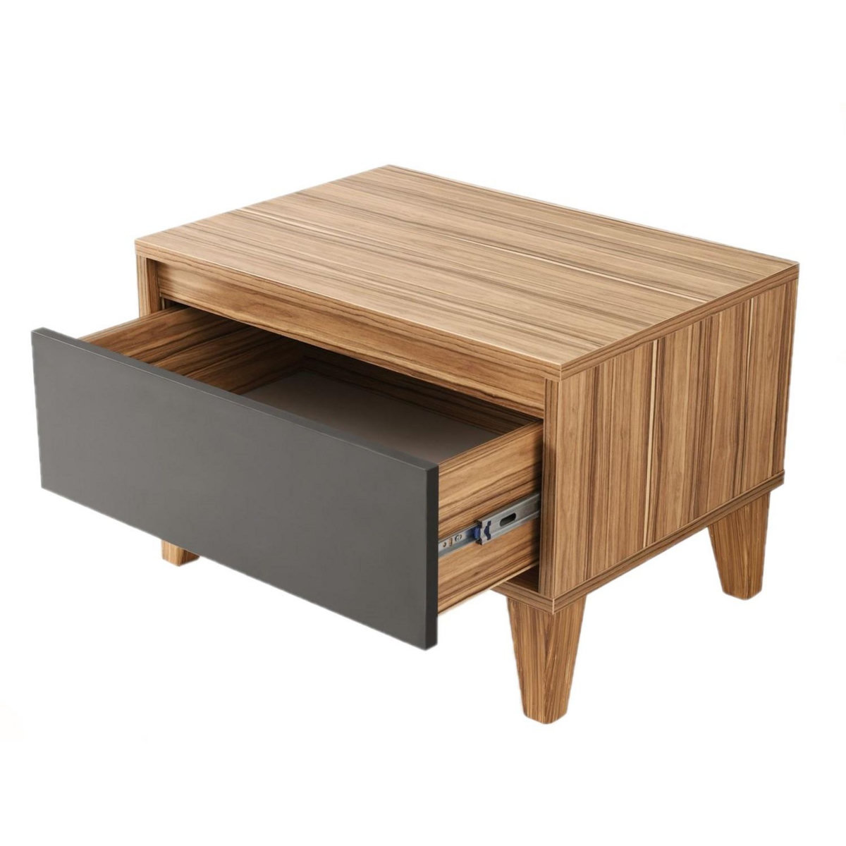 TOILINUX Table de chevet design effet bois avec 1 tiroir - L.60 x H.44 cm - Gris