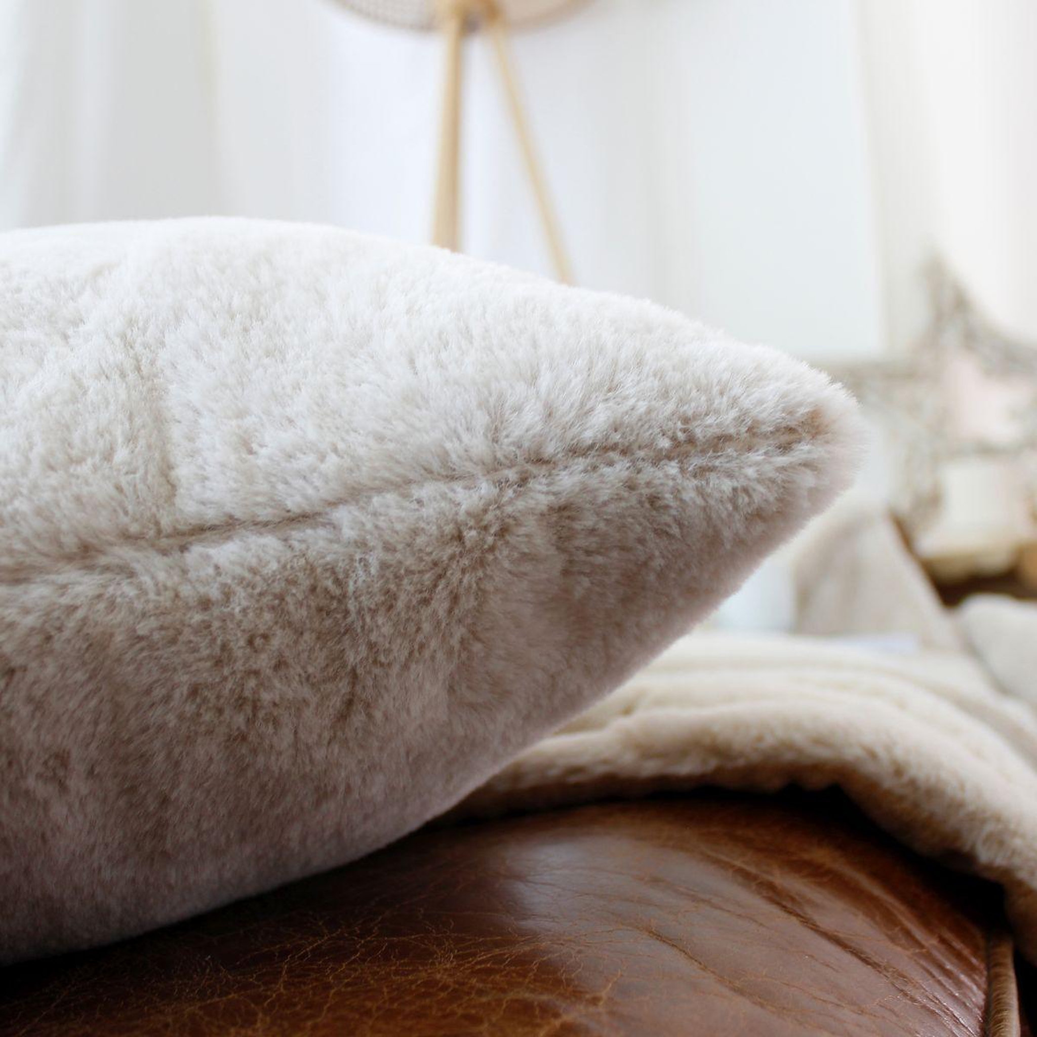 Voir la diapositive 2 : ENJOY HOME Coussin déco imitation fourrure  rabbit  40x40cm beige