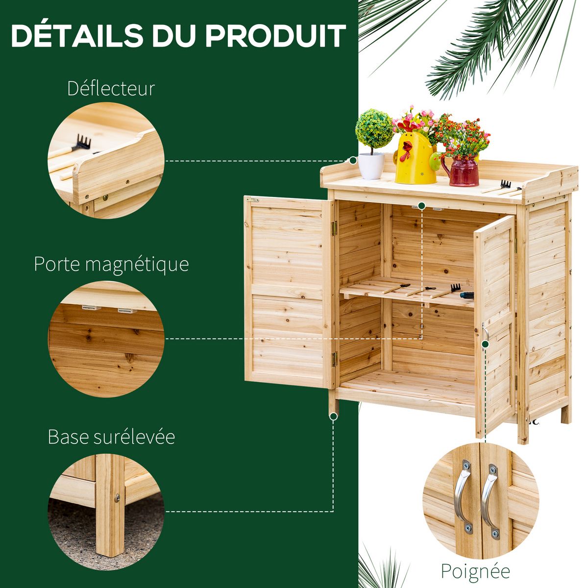OUTSUNNY Armoire de jardin sur pied avec plateau - double porte, étagère - bois de sapin pré-huilé