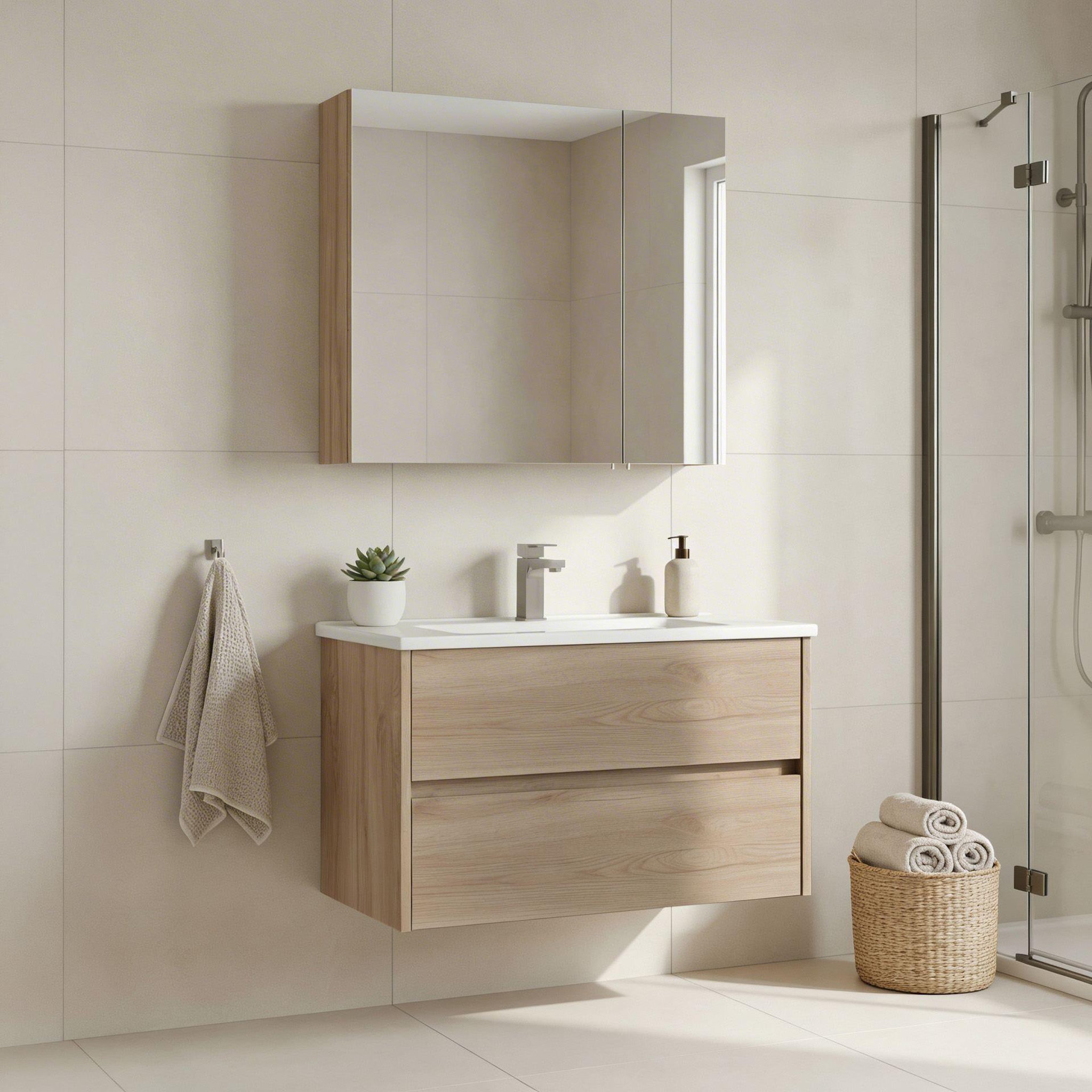 Voir la diapositive 2 : Habitat et Jardin Meuble avec simple vasque et miroir  Side 85 v2  - 85 x 45 x 52 cm - Oak