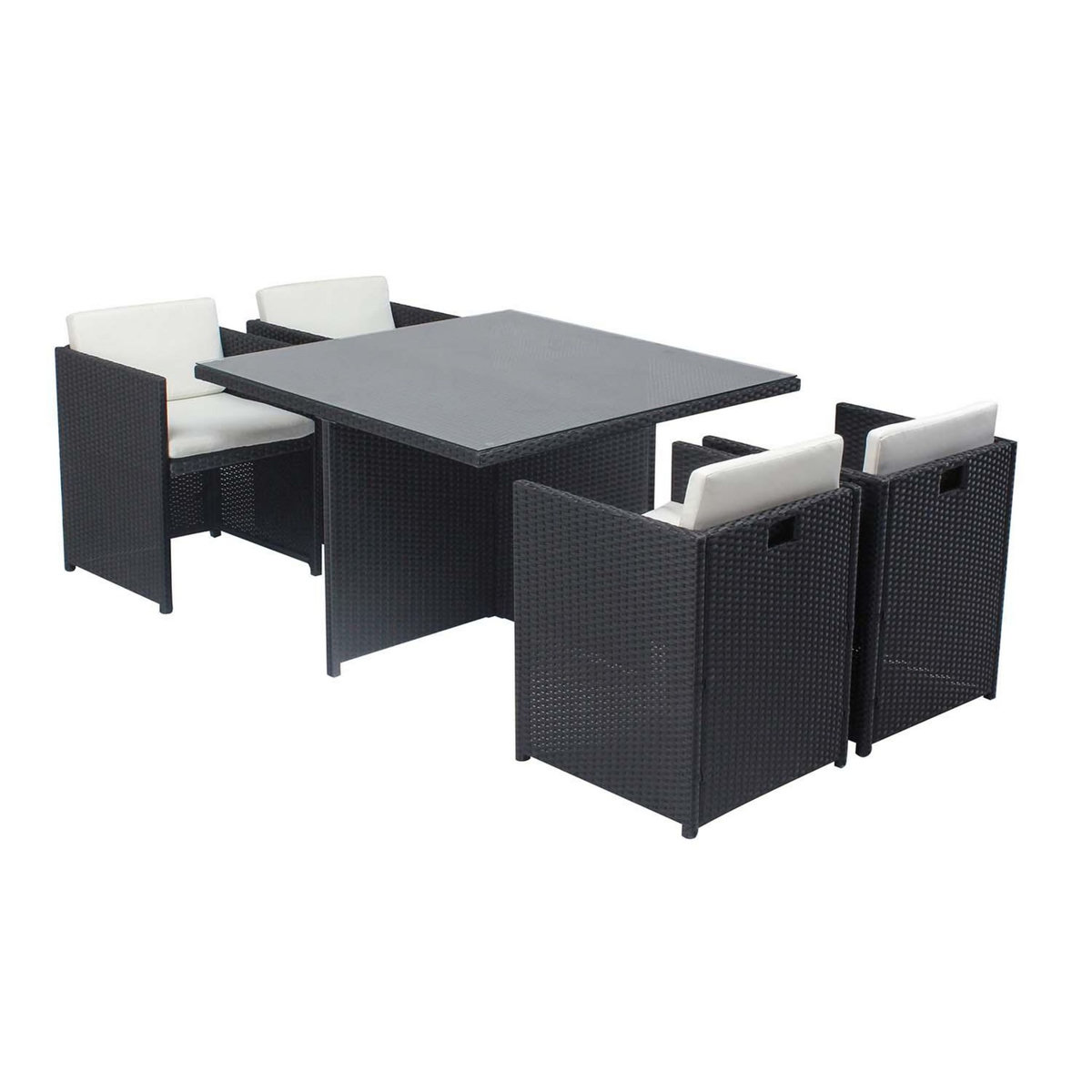 CONCEPT USINE Table et chaises 4 places encastrables en résine noir-blanc MIAMI