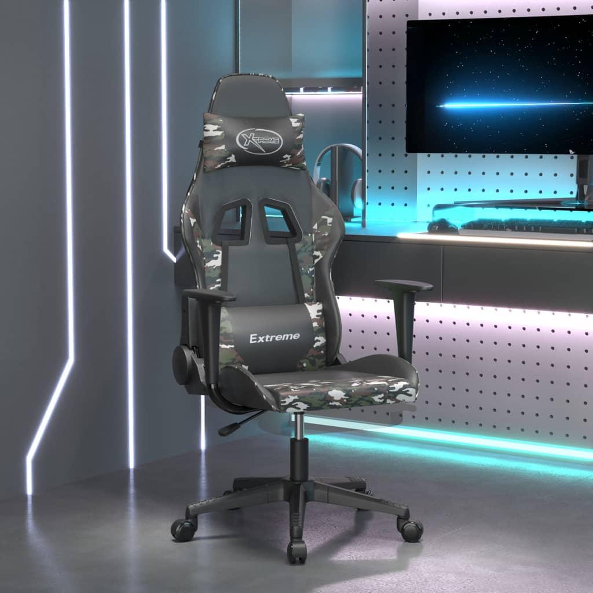 VIDAXL Chaise de jeu avec repose-pied Noir et camouflage Similicuir