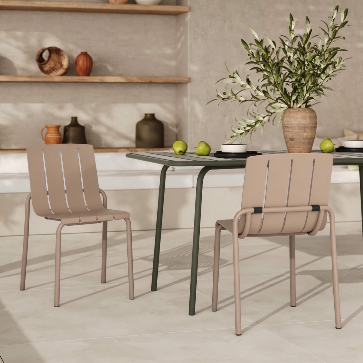 Rendez vous déco Lot de 2 chaises de jardin en métal taupe-Suna