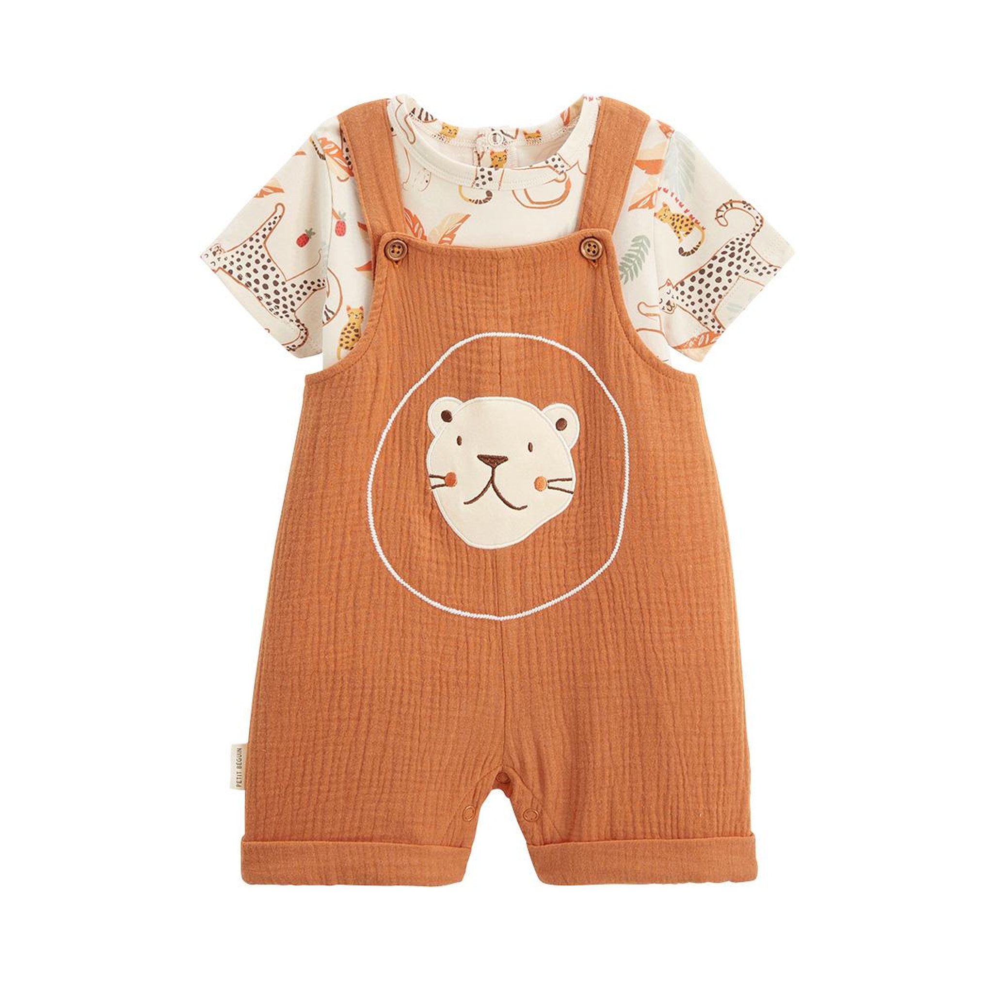 Petit Béguin Ensemble salopette bébé en gaze de coton et t-shirt tango. Coloris disponibles : Marron